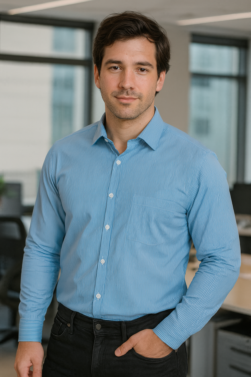 Men’s Striped Cotton Blend Formal Shirt – Regular Fit