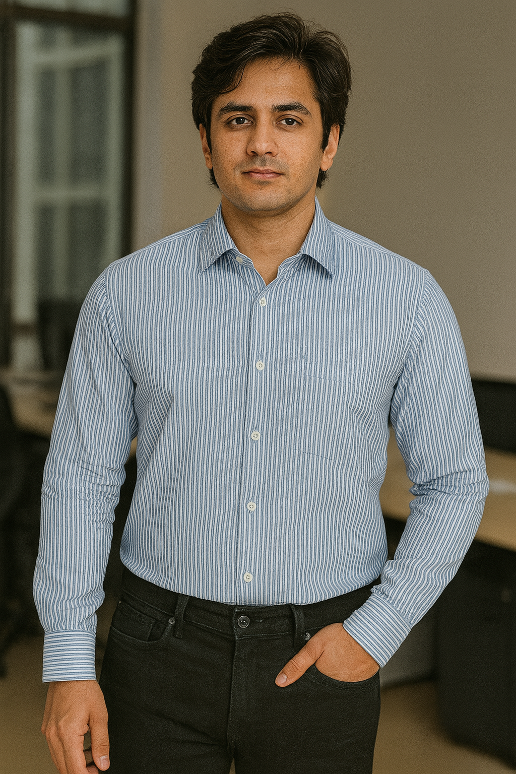 Men’s Striped Cotton Blend Formal Shirt – Regular Fit