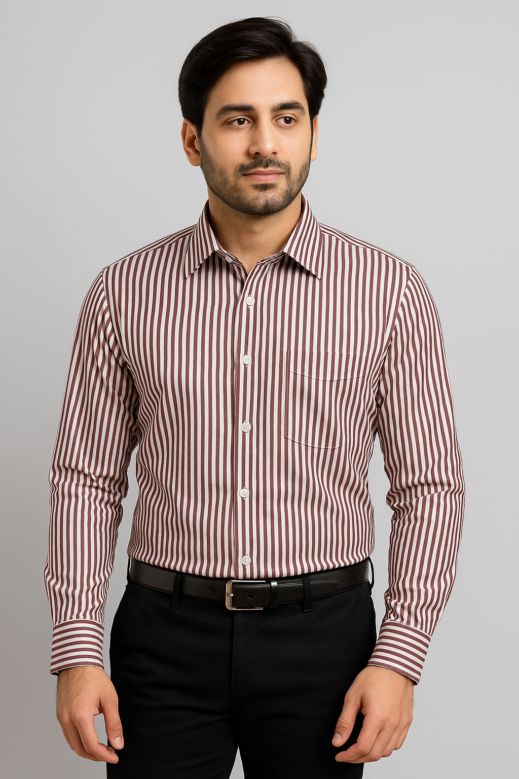 Men’s Striped Cotton Blend Formal Shirt – Regular Fit