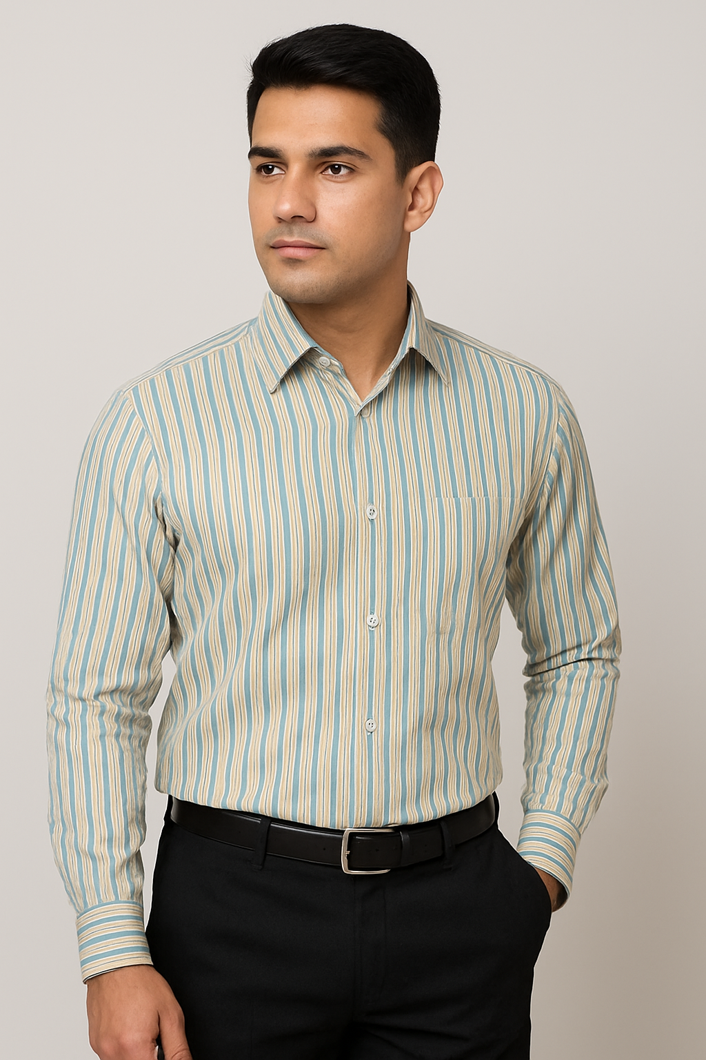 Men’s Striped Cotton Blend Formal Shirt – Regular Fit