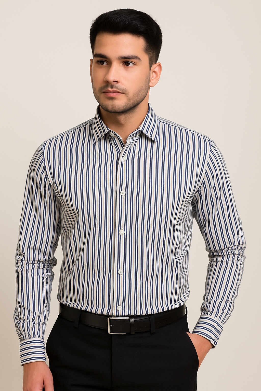 Men’s Striped Cotton Blend Formal Shirt – Regular Fit