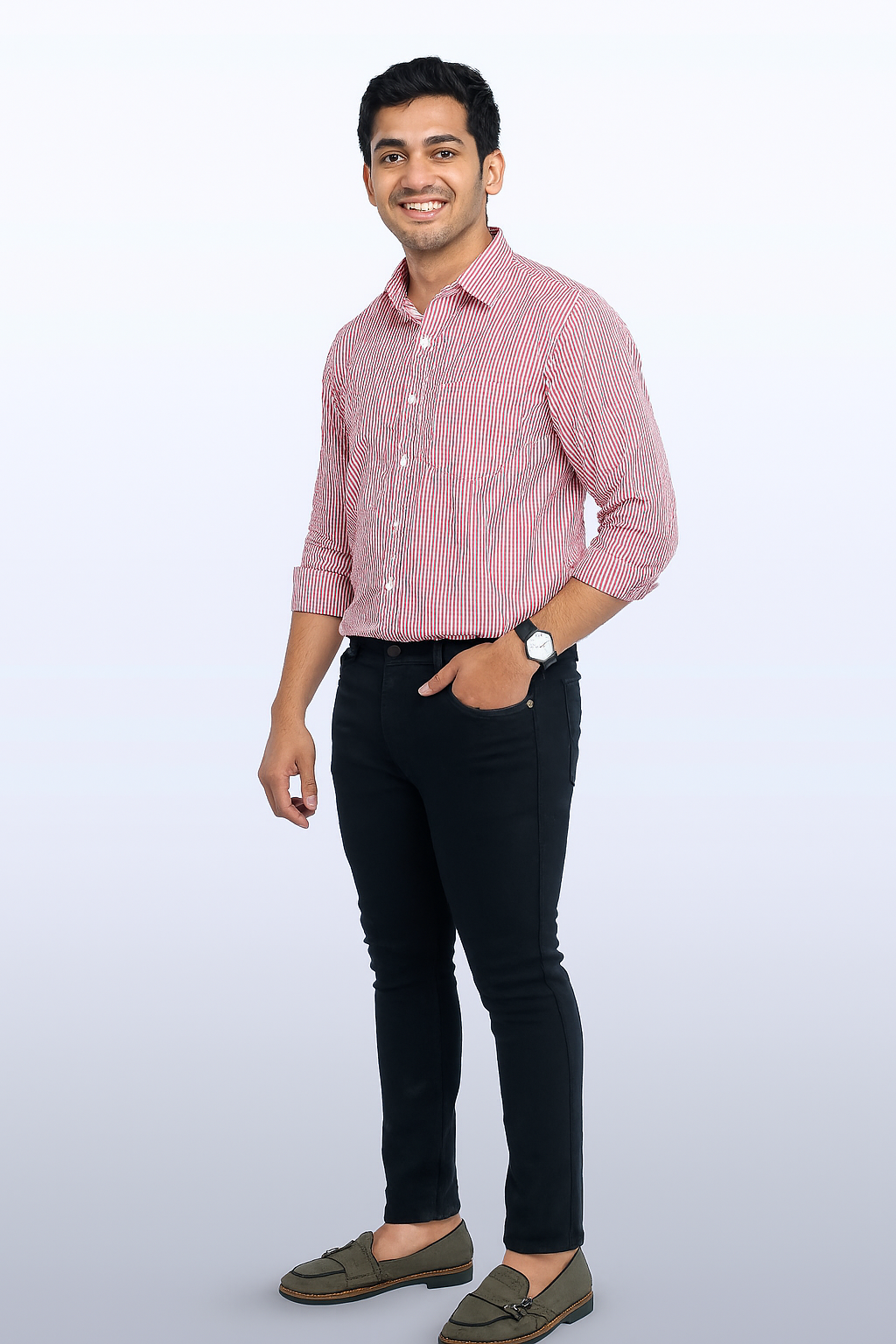 Men’s Striped Cotton Blend Formal Shirt – Regular Fit