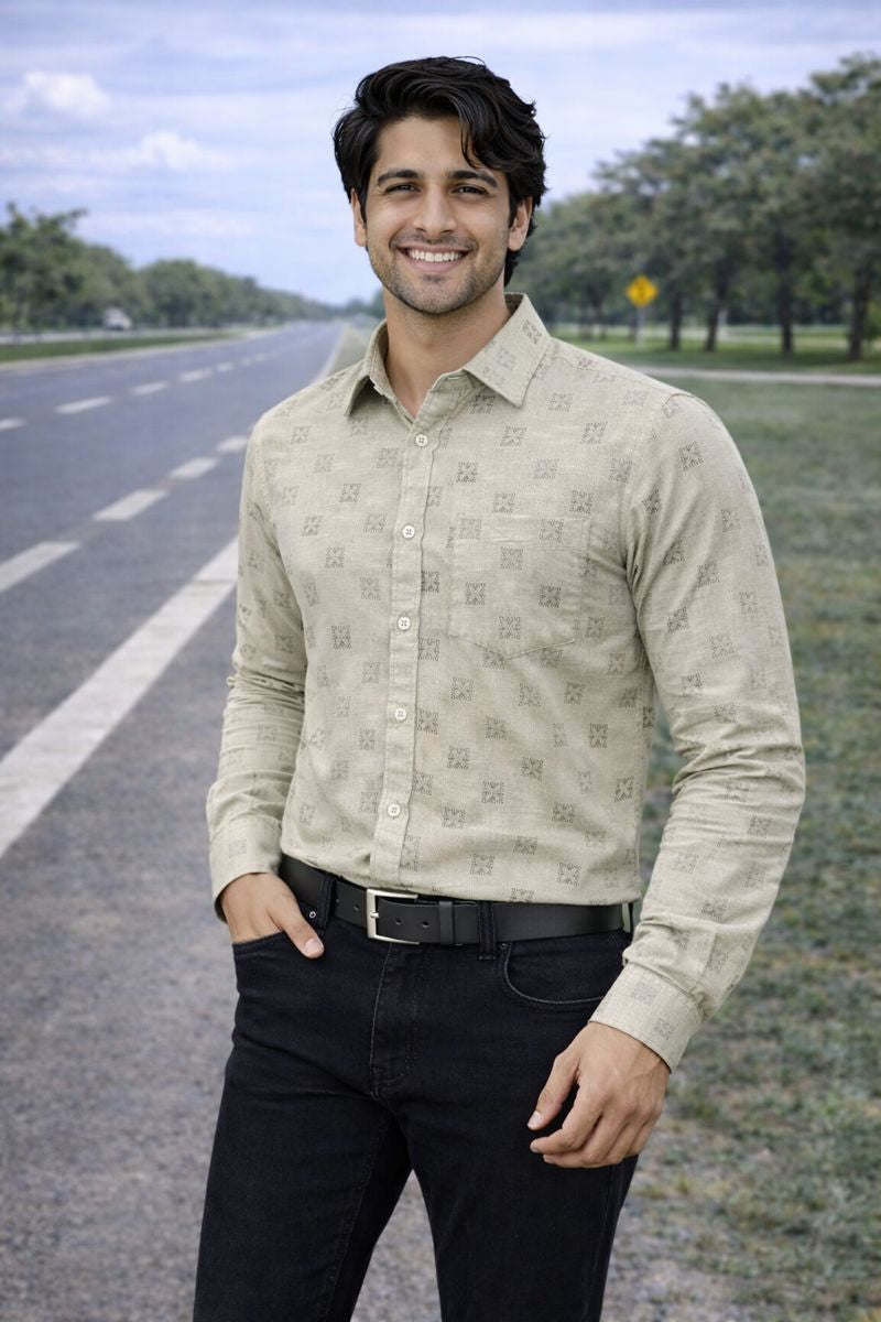 Men’s Green Printed Full Sleeve Shirt with Pocket