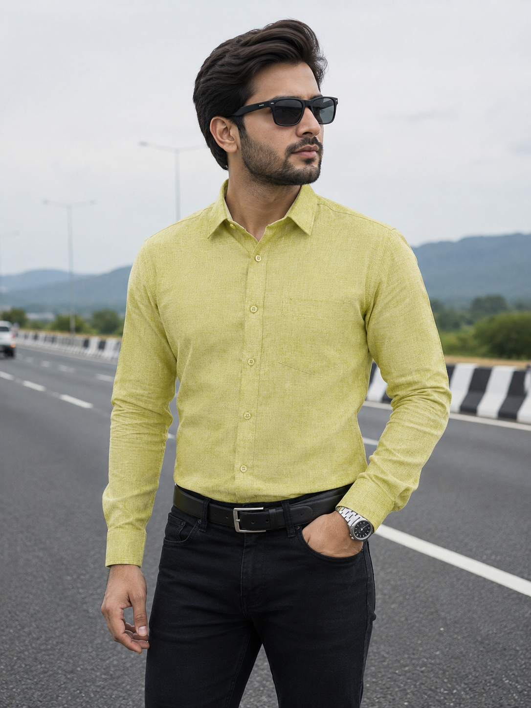 Men’s Elegant Bright Green Full Sleeve Shirt