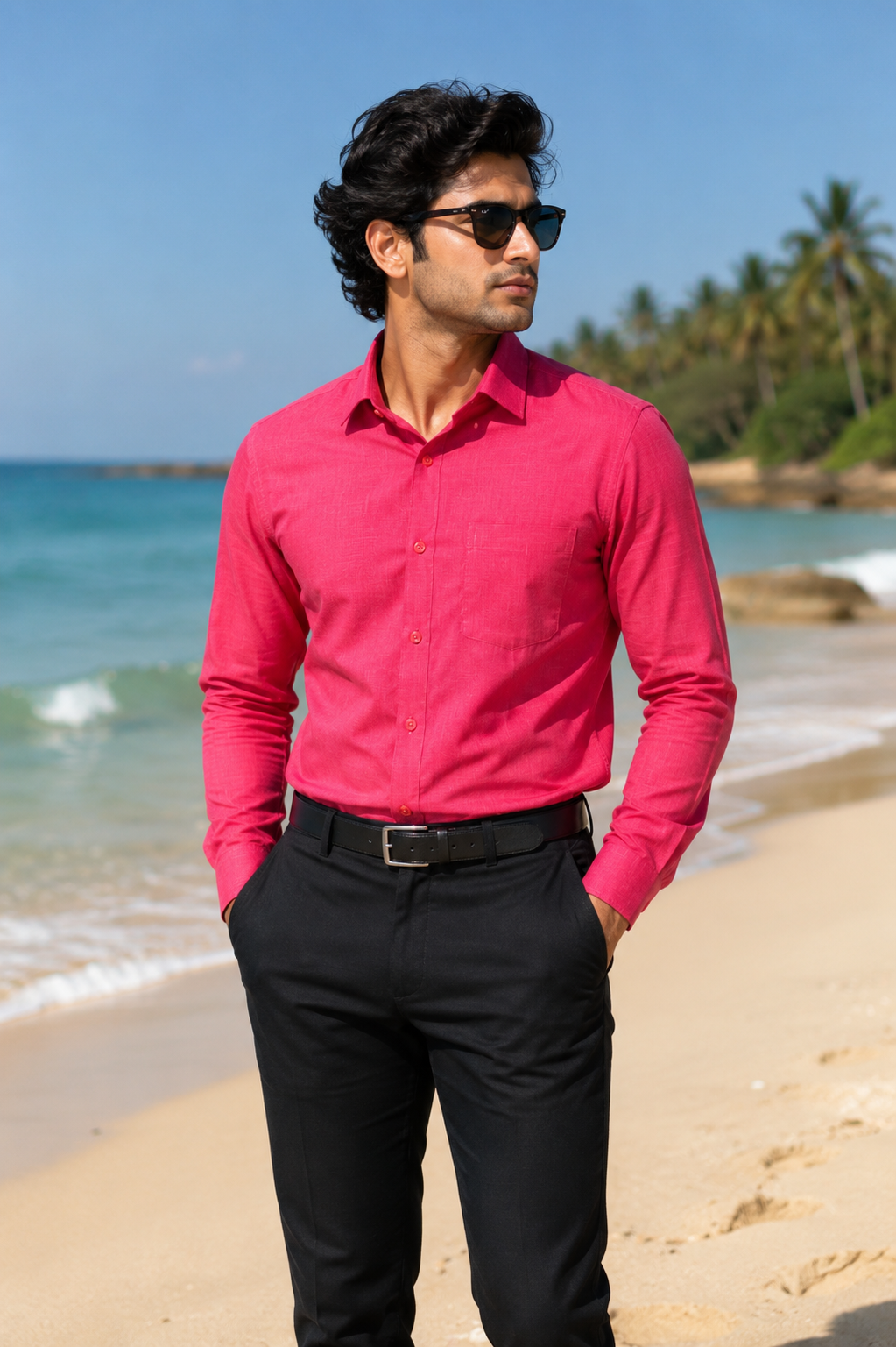 Men's Pink Solid Full Sleeve Cotton Shirt