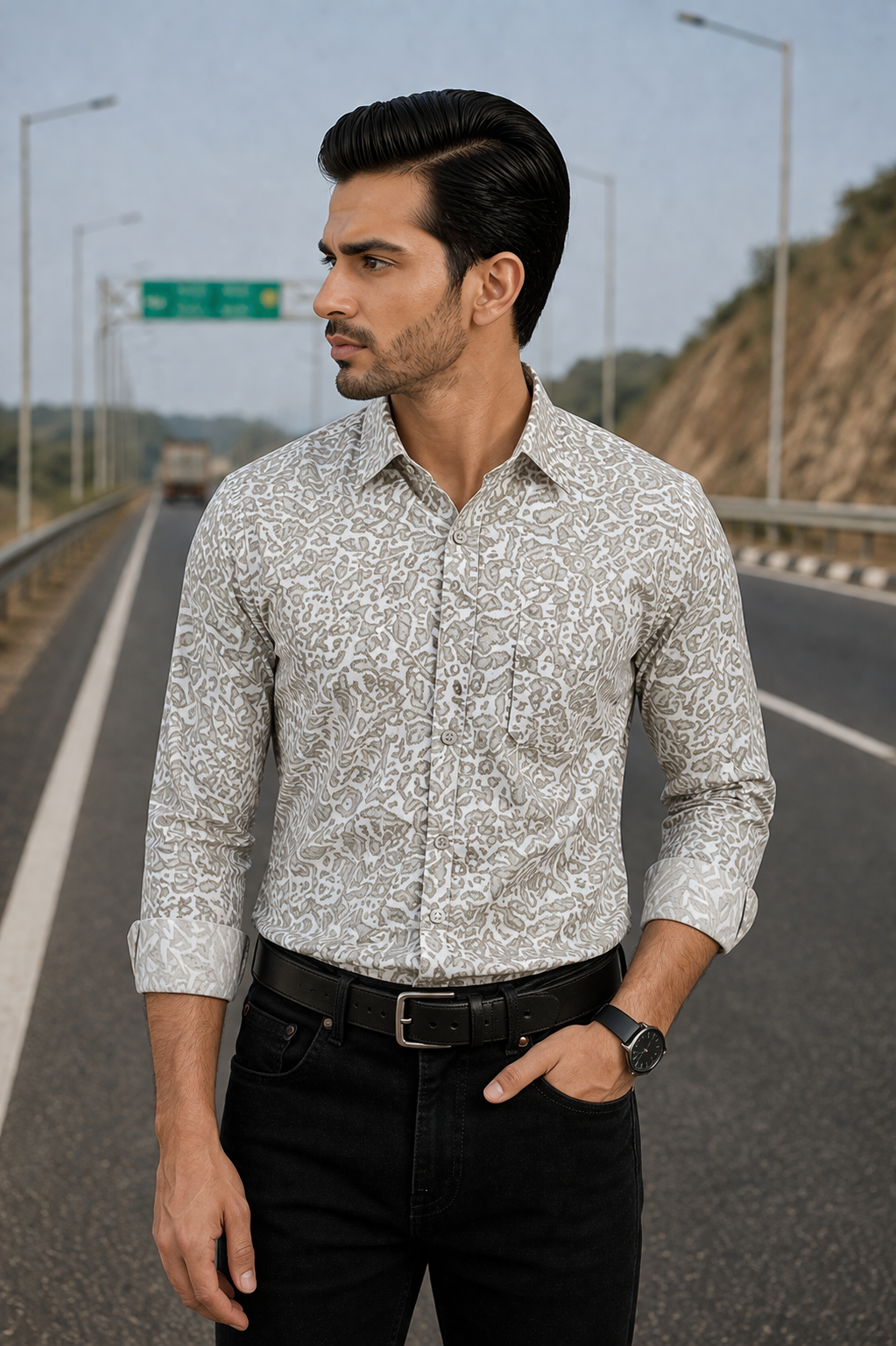 Men’s Green Premium Full Sleeve Printed Shirt