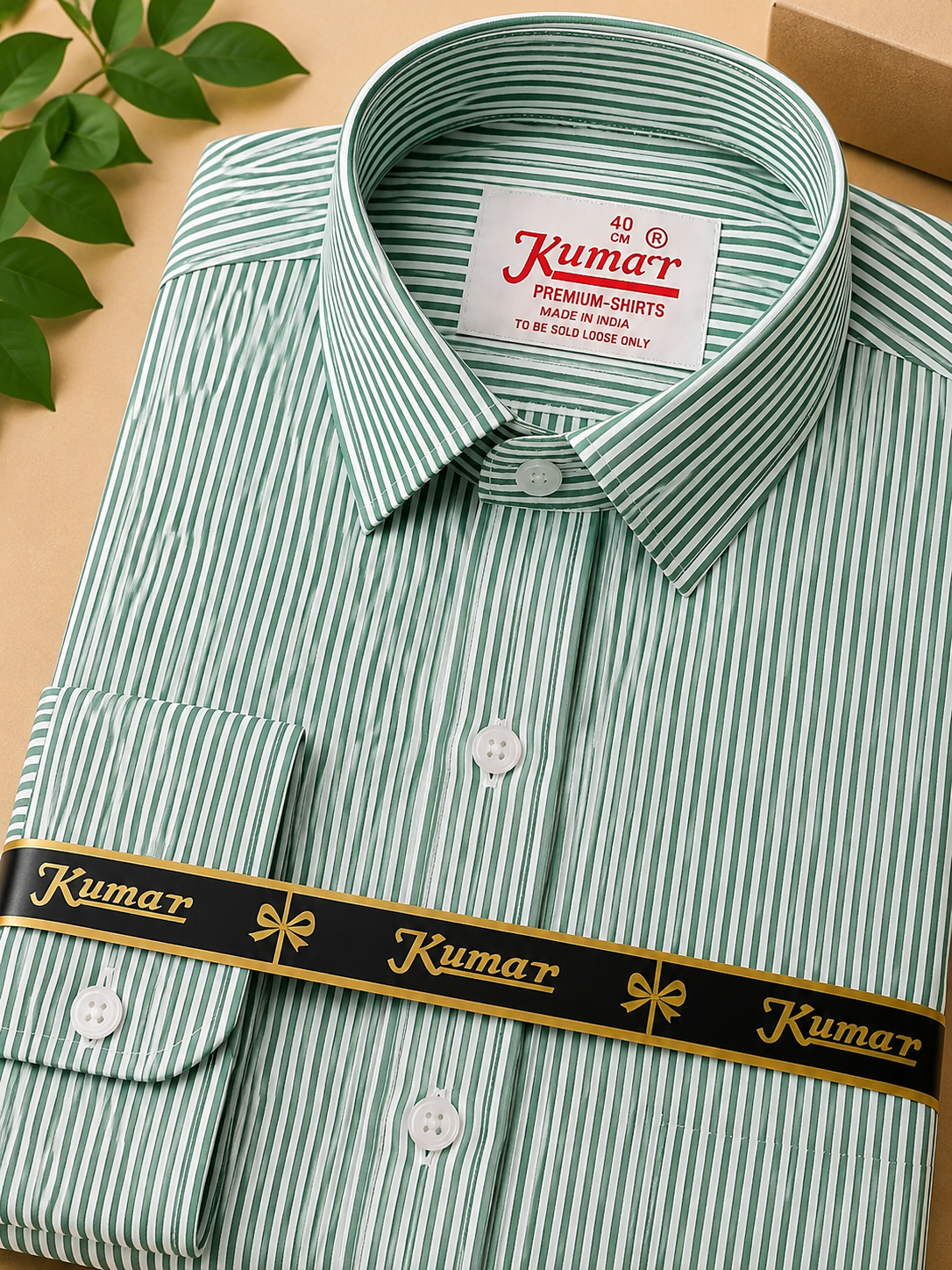 Men’s Green & White Striped Full Sleeve Cotton Shirt