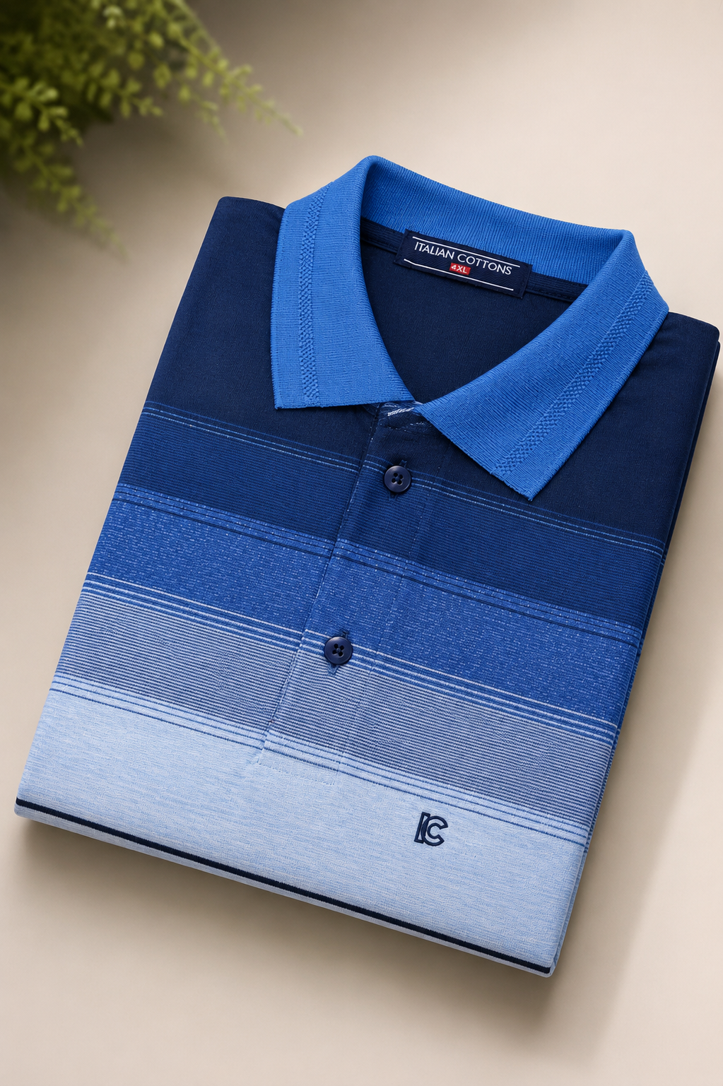 Men's Navy Blue & Black Striped Polo T-Shirt with Chest Pocket