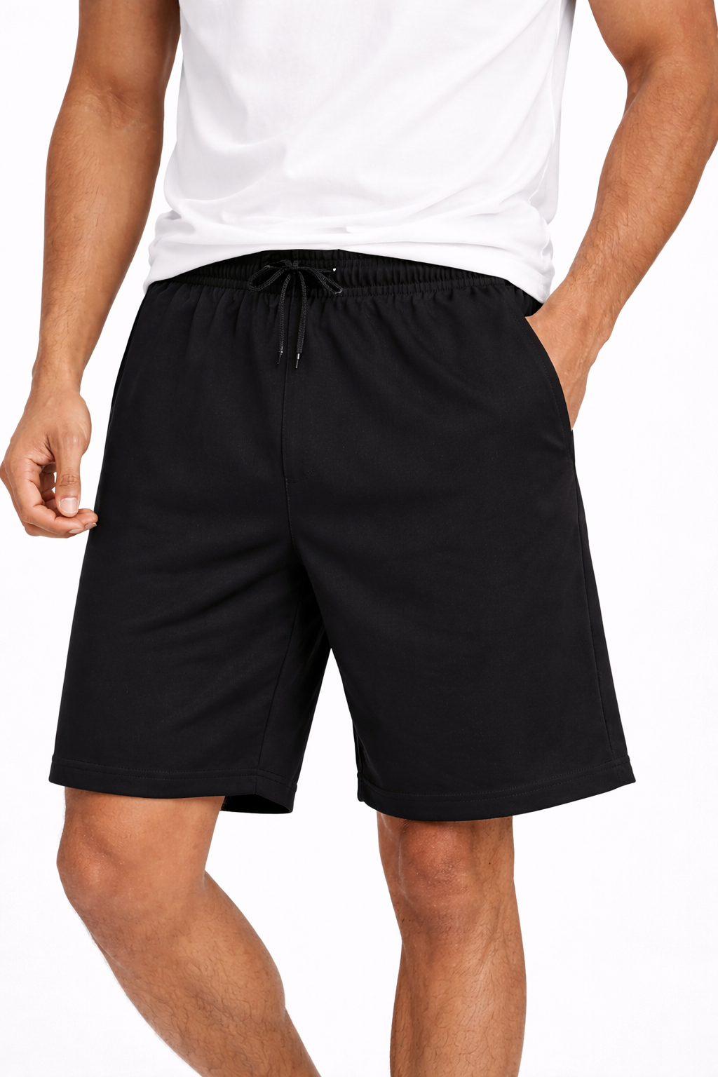 Men’s Solid Black Sports Shorts | Lightweight Activewear Gym & Casual Shorts with Drawstring Waist