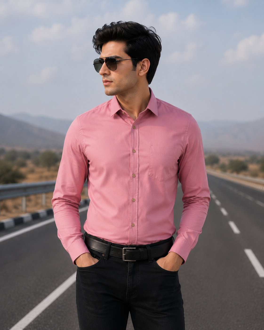 Premium Satin Finish Full Sleeve Pink Shirt for Men