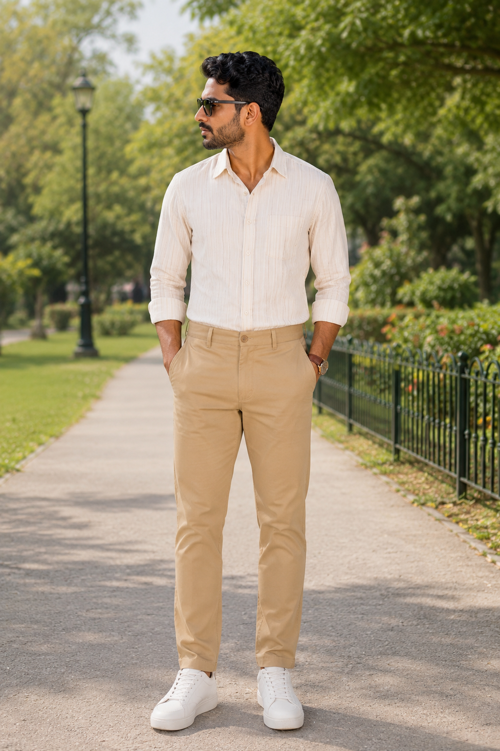 Men's Casual Light Khaki Cotton Jeans – Soft Fabric