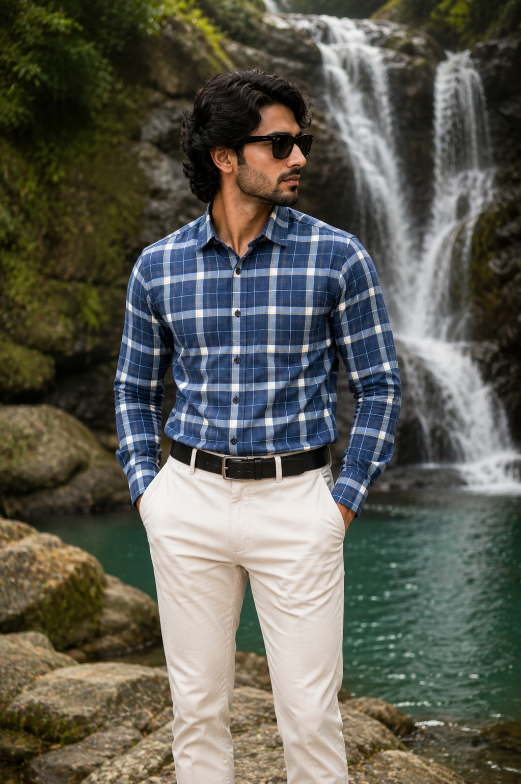 Men's Blue Checked Cotton Casual Shirt