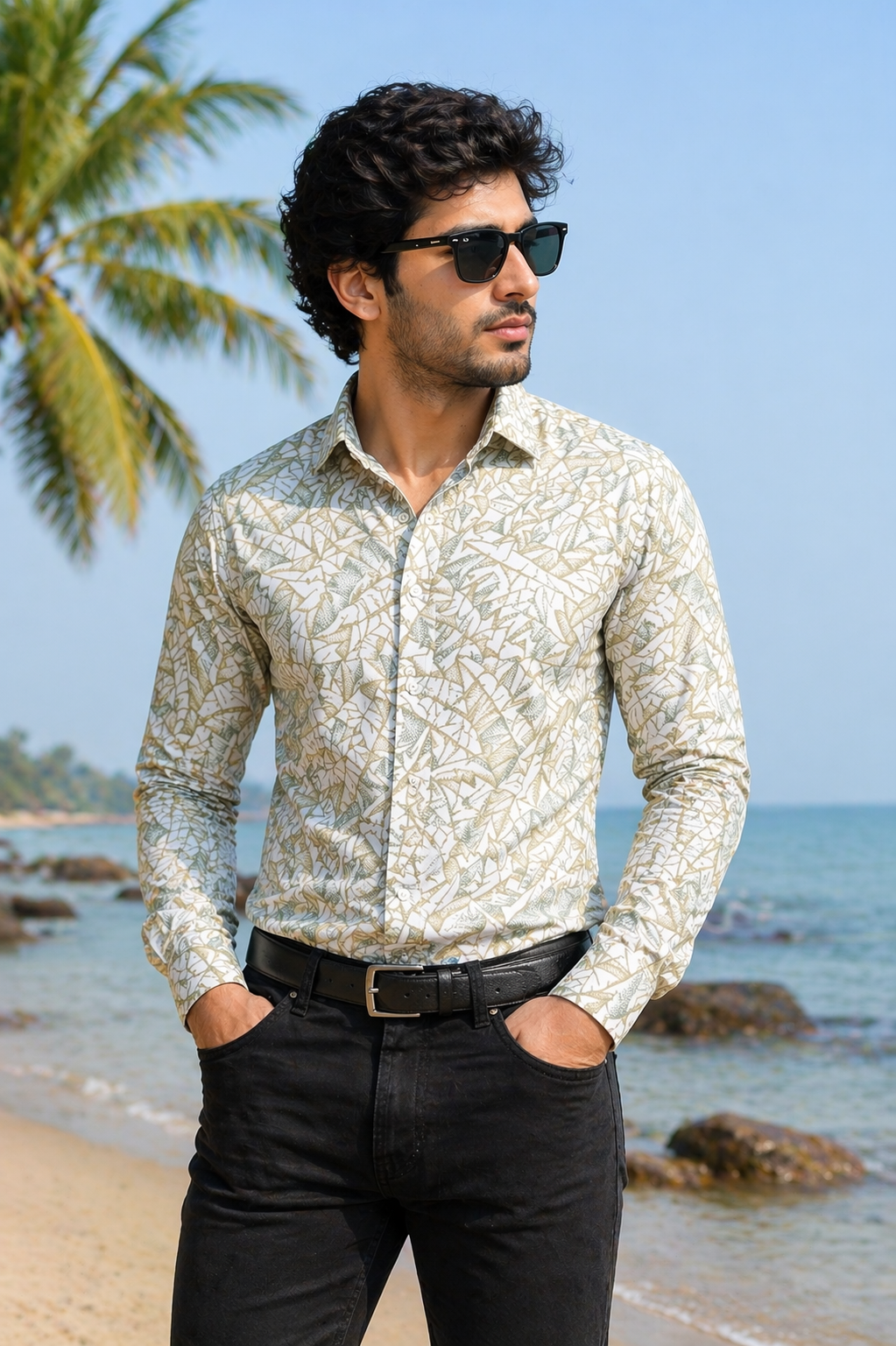 Men’s Premium Light Green Full Sleeve Printed Shirt
