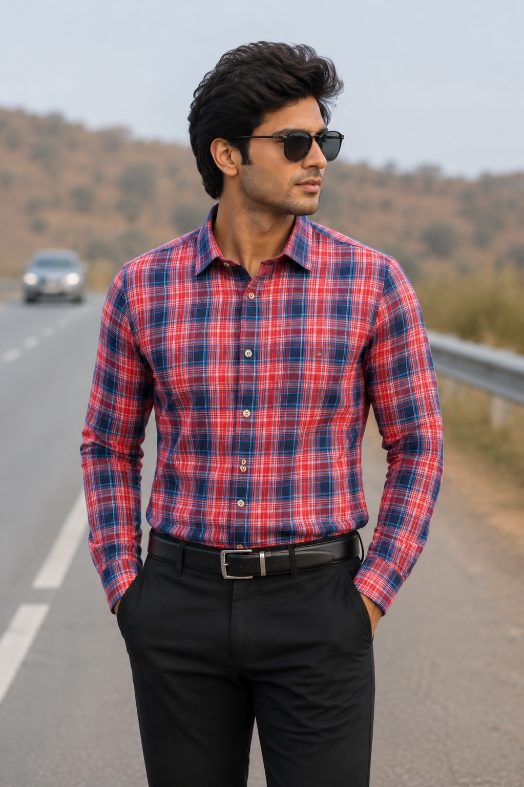 Men's Red Checked Full Sleeve Casual Cotton Shirt