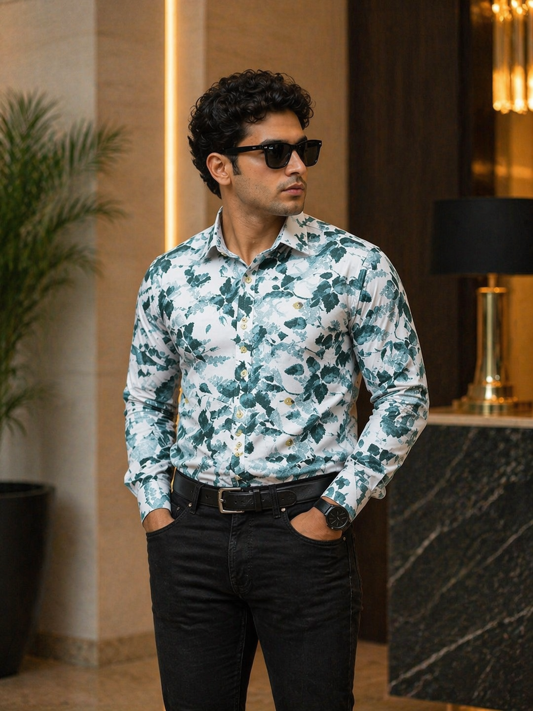 Men’s Premium Leaf Green Full Sleeve Printed Shirt
