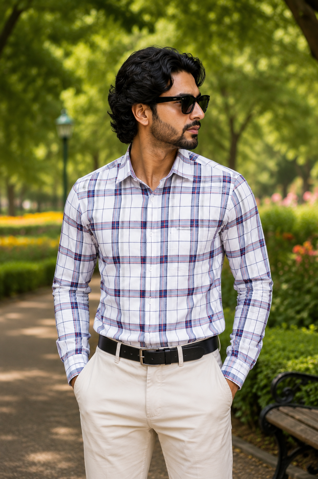 Men's White & Red Checked Cotton Casual Shirt