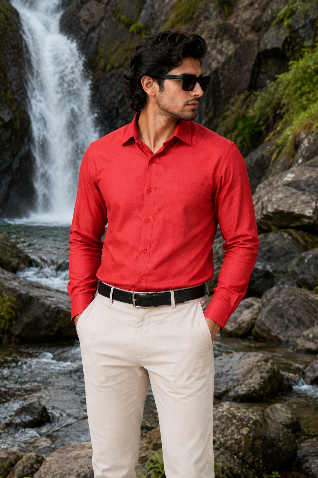 Men's Red Solid Full Sleeve Cotton Shirt