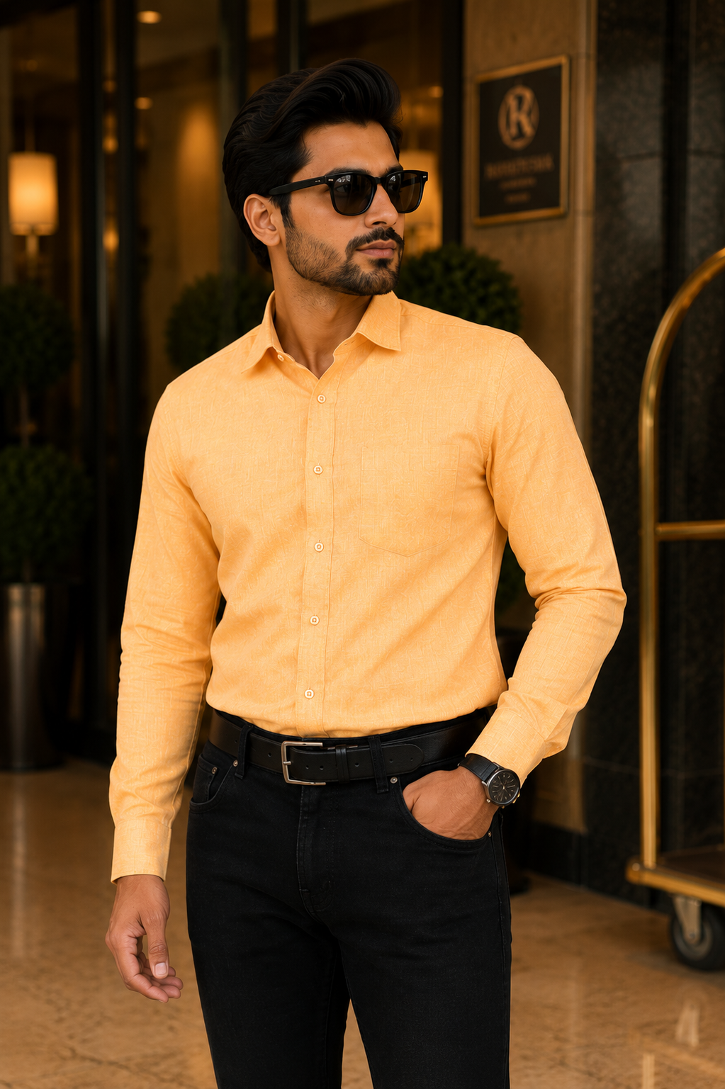 Men’s Elegant Dark Orange Full Sleeve Shirt