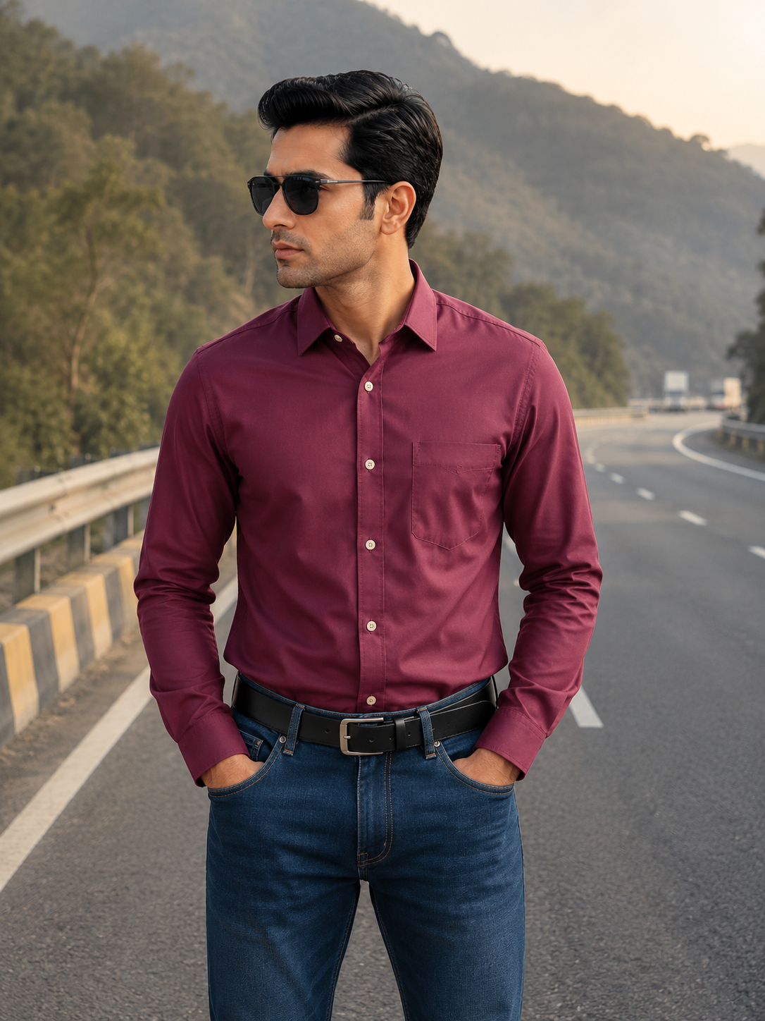 Premium Satin Finish Full Sleeve Maroon Shirt for Men