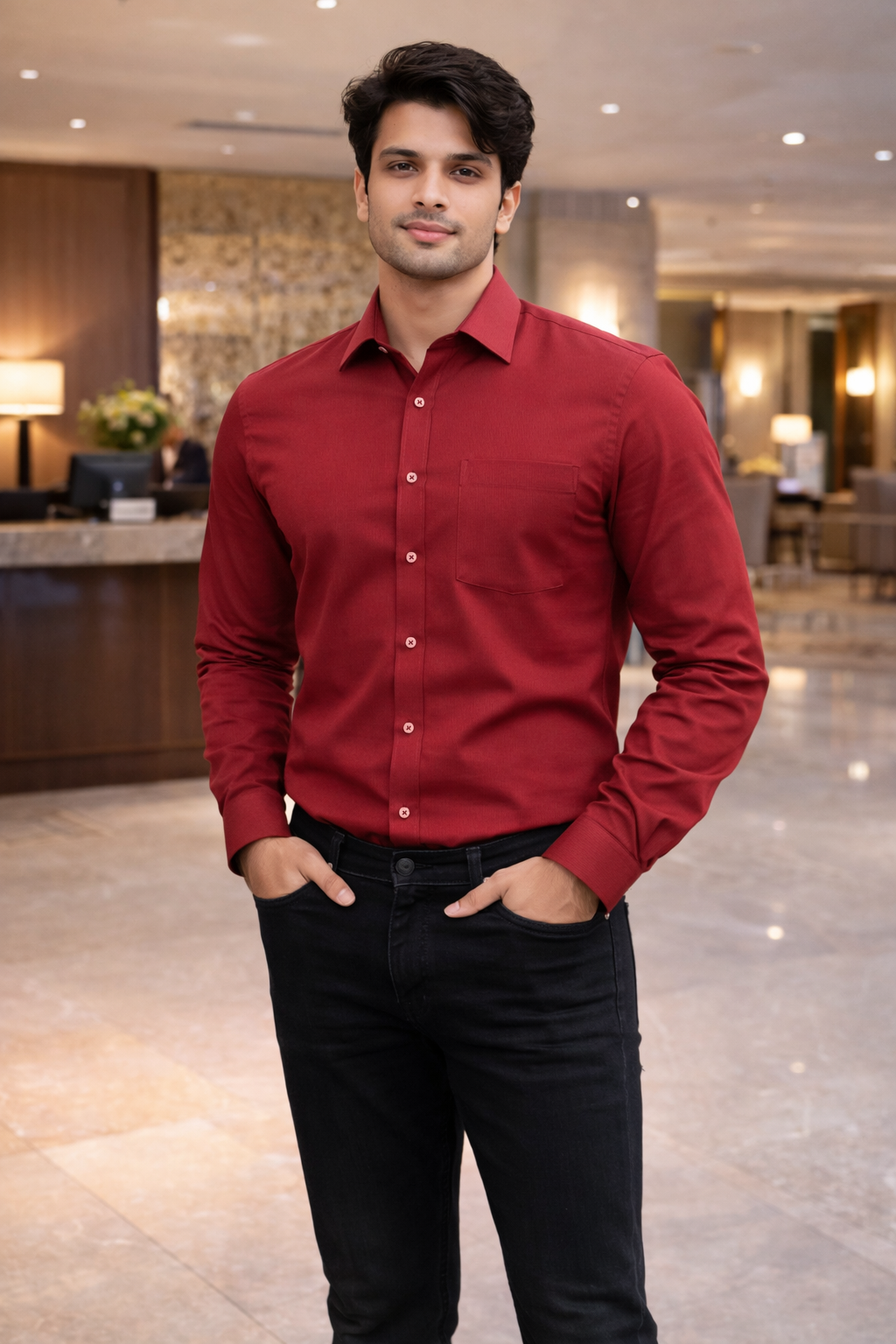 Men Red Full Sleeve Shirt