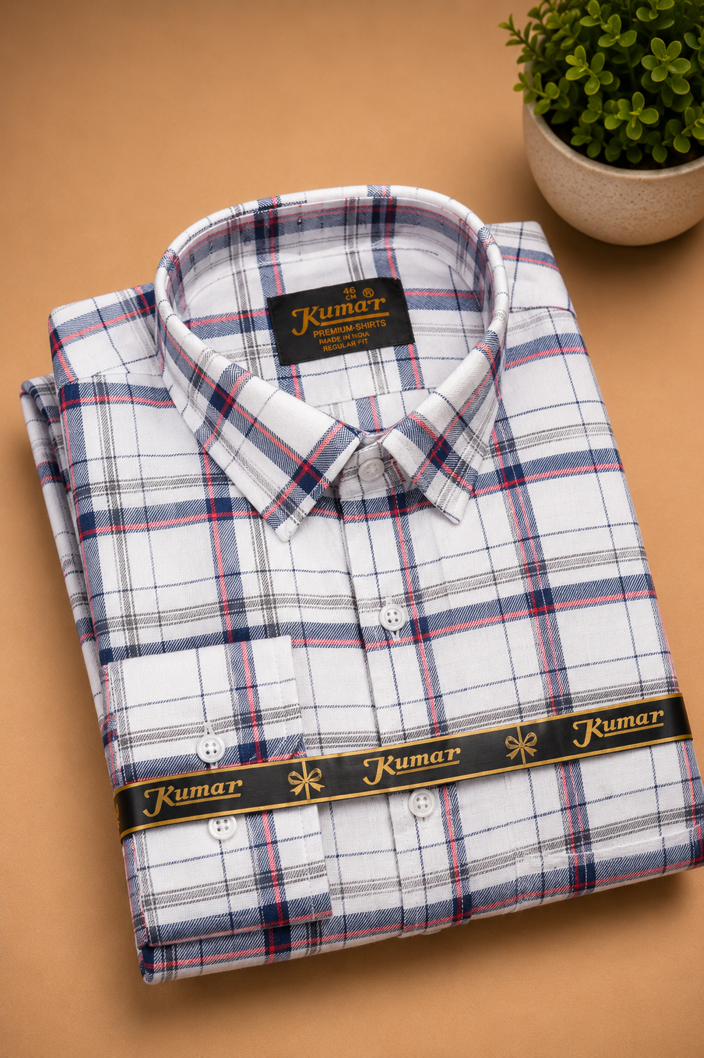Men's White & Red Checked Cotton Casual Shirt