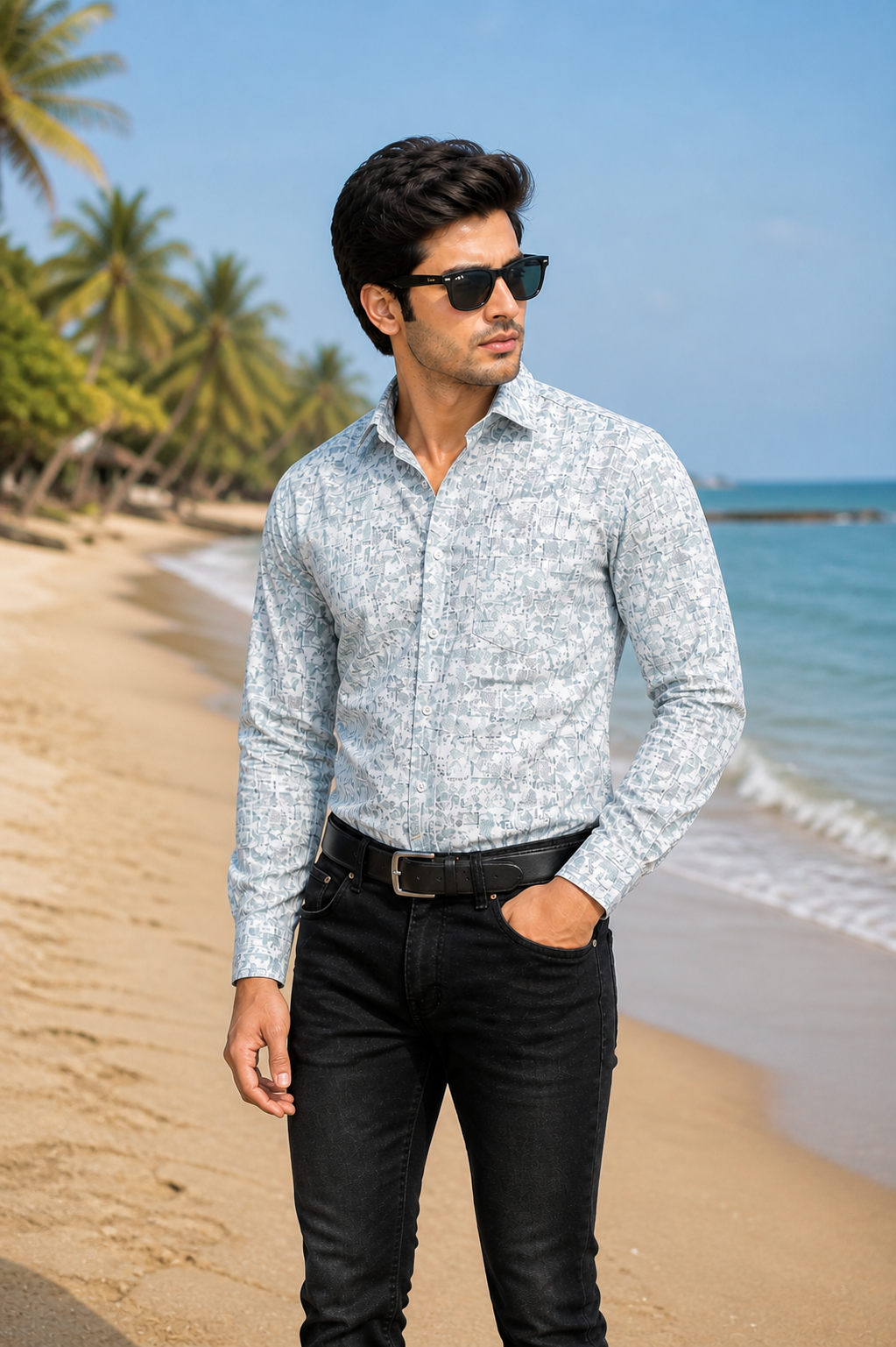 Men’s Green & White Premium Full Sleeve Printed Shirt