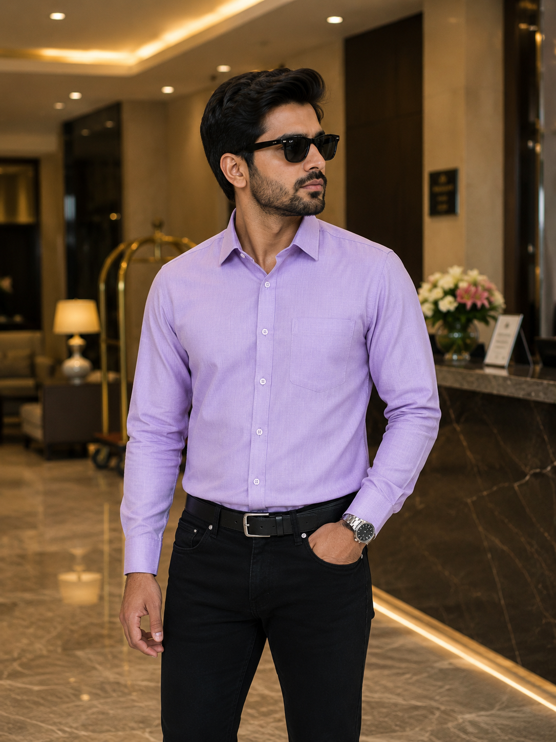 Men’s Elegant Lavender Full Sleeve Shirt
