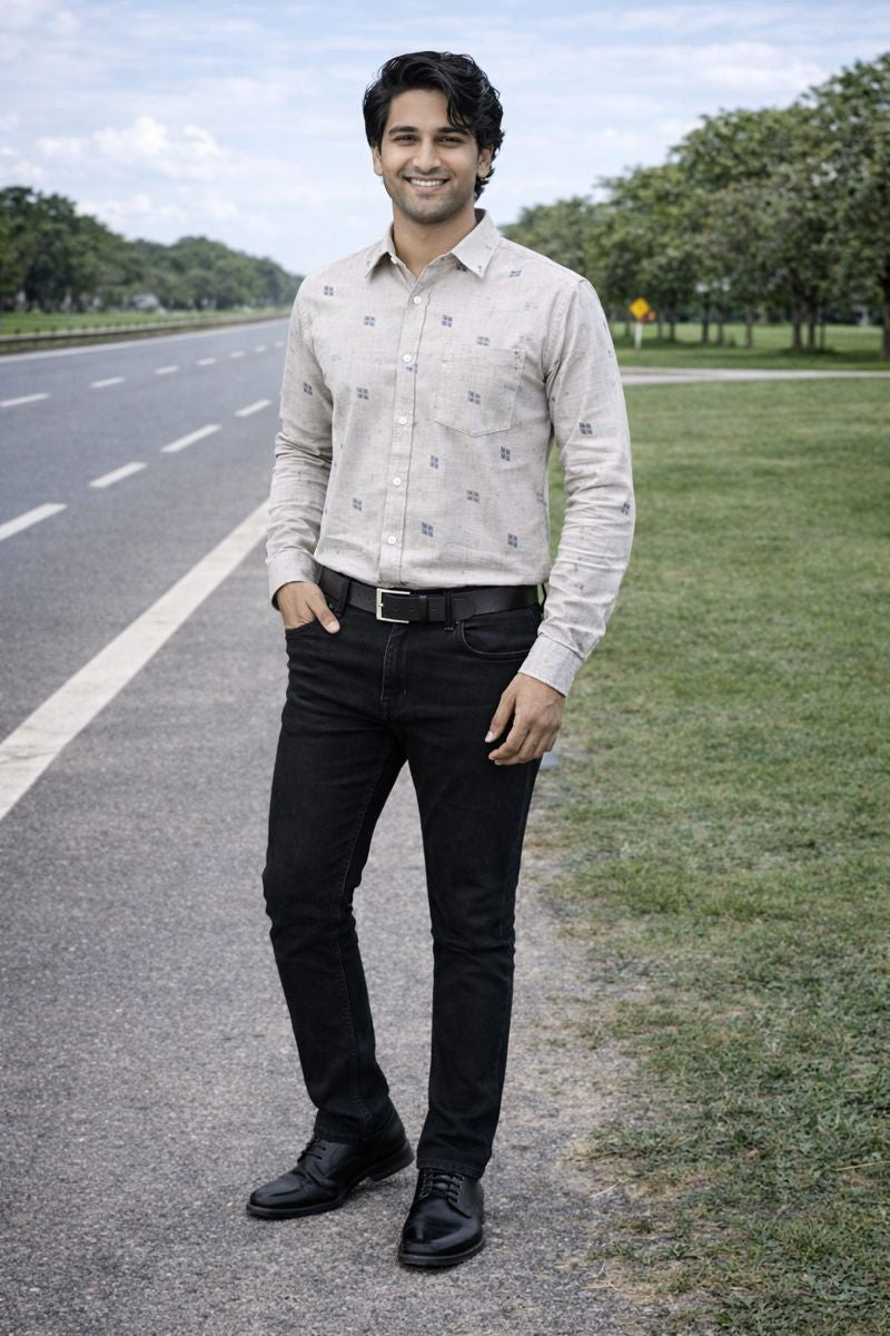 Men’s Light Purple Full Sleeve Printed Shirt with Pocket