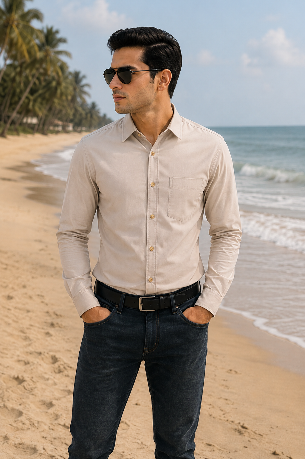 Premium Satin Finish Full Sleeve Beige Shirt for Men