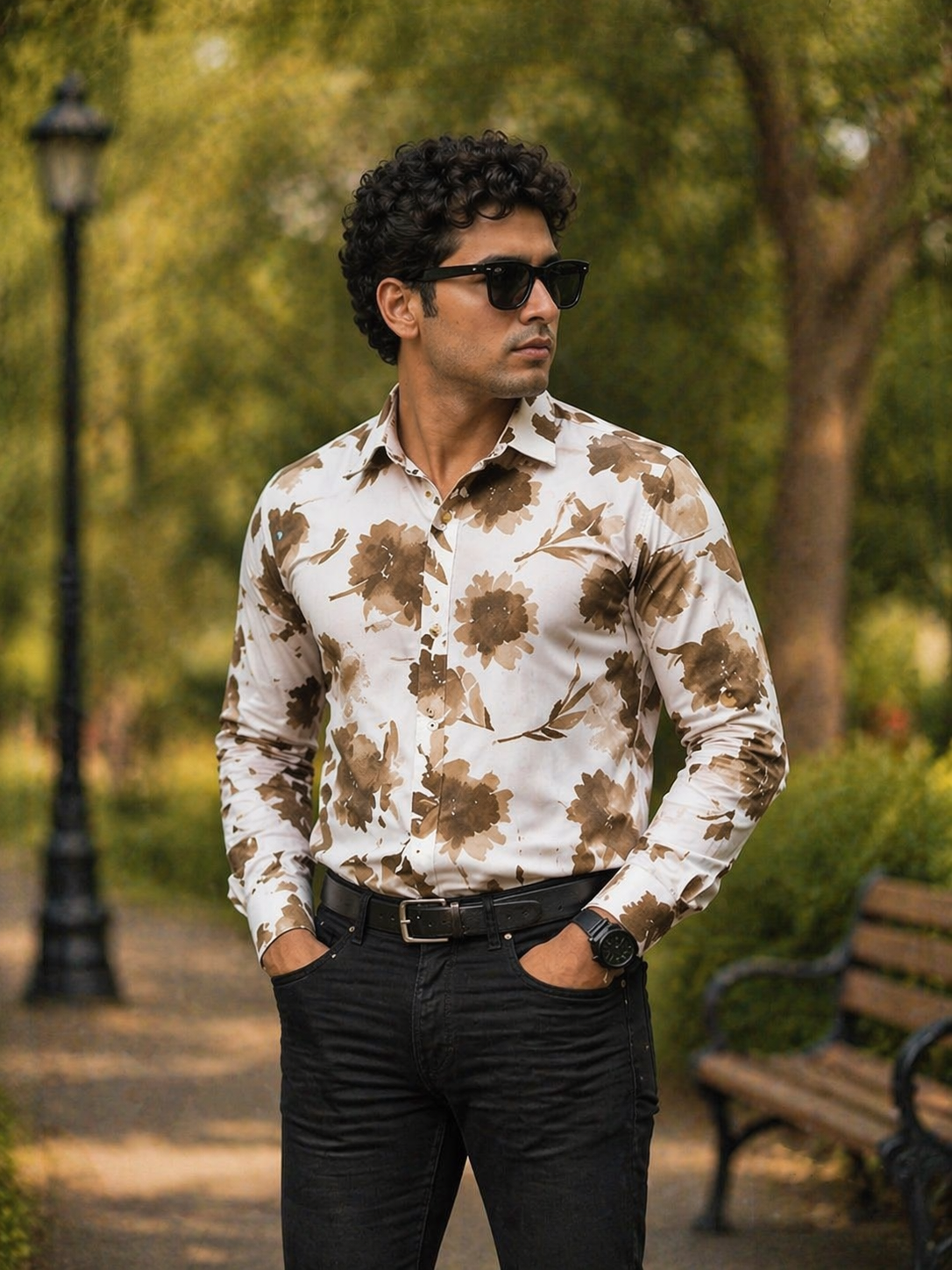 Men’s Premium Leaf Brown Full Sleeve Printed Shirt