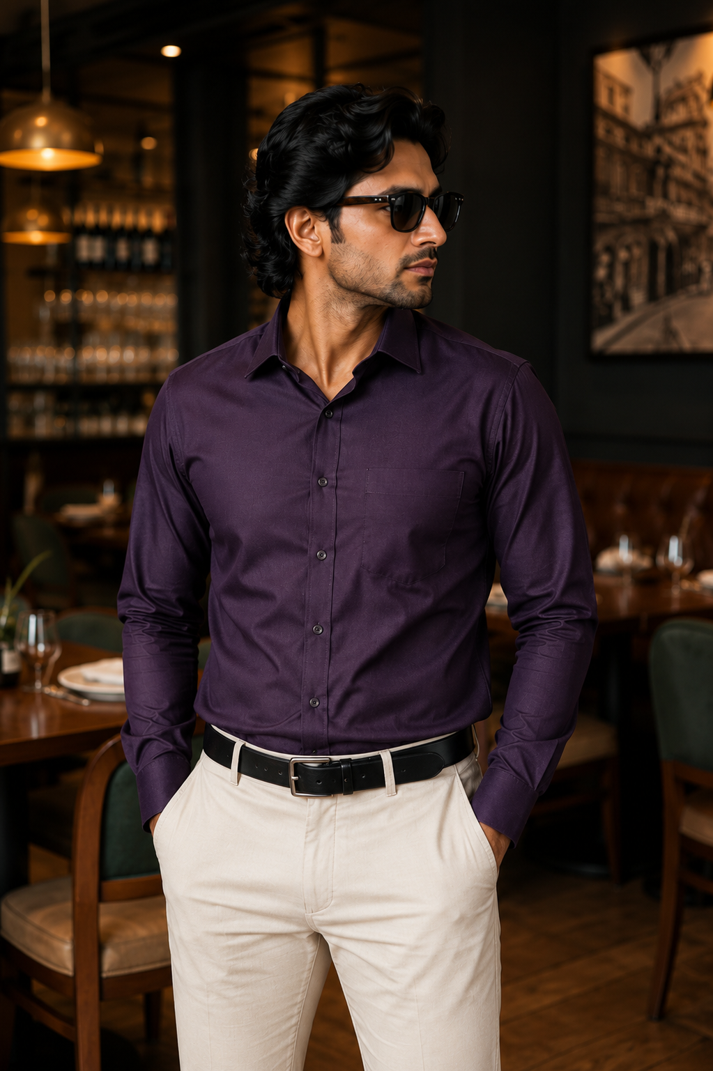 Men's Dark Purple Solid Full Sleeve Cotton Shirt