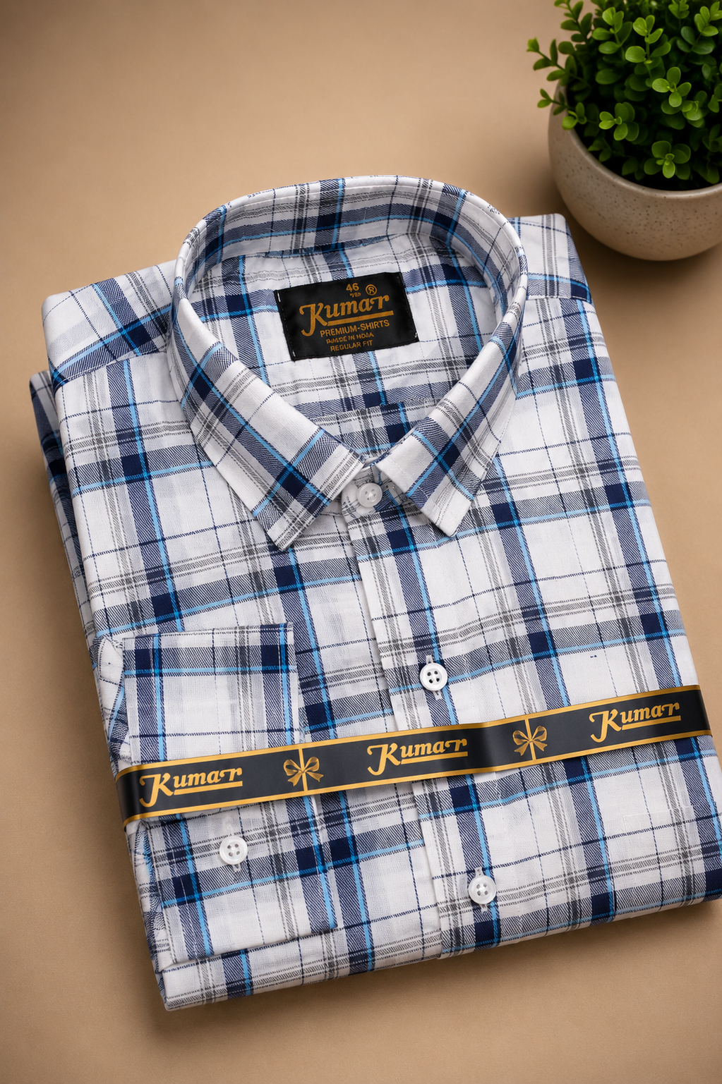 Men's White & Blue Checked Cotton Casual Shirt