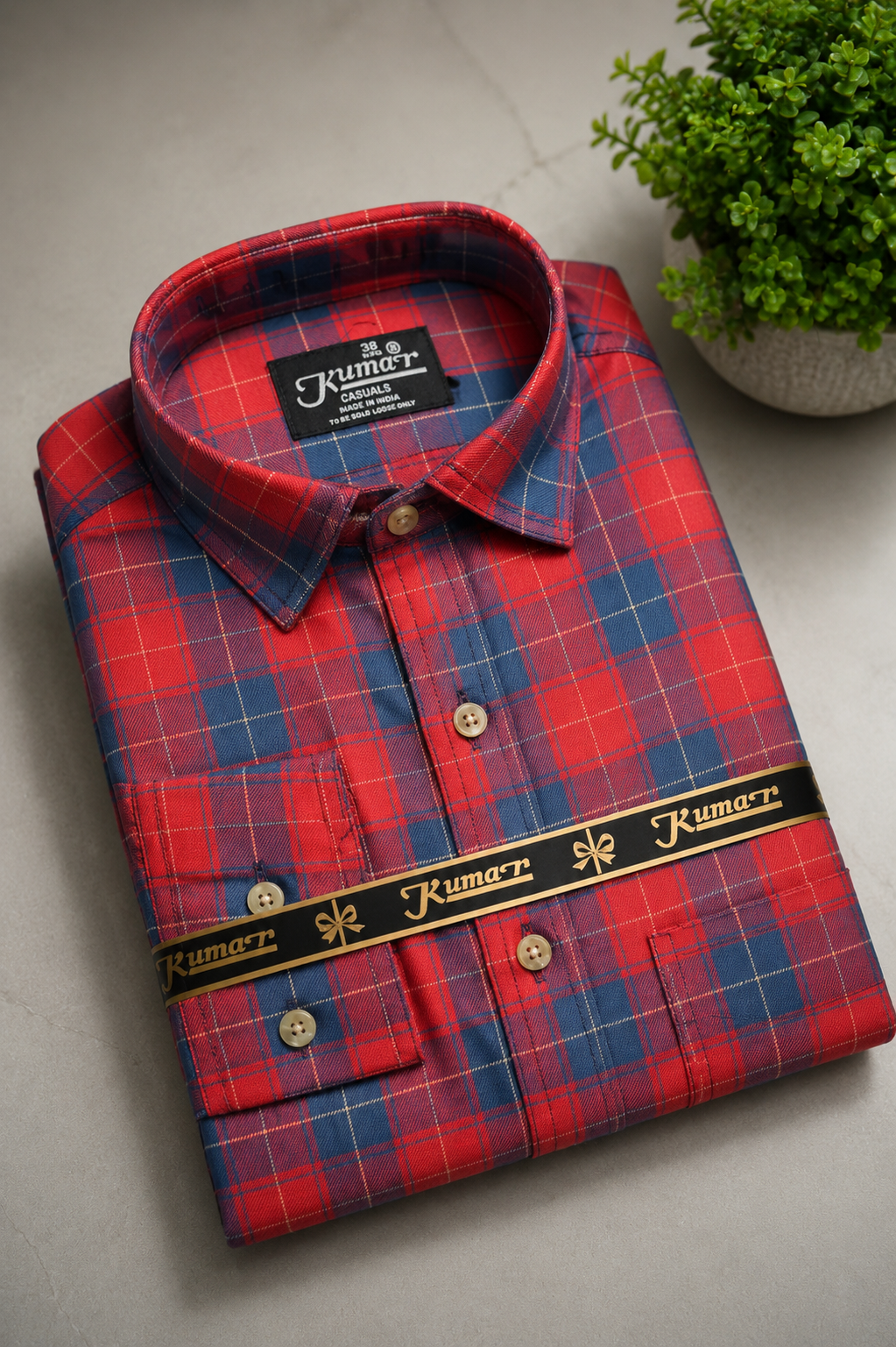 Men's Red & Blue Checked Full Sleeve Casual Cotton Shirt