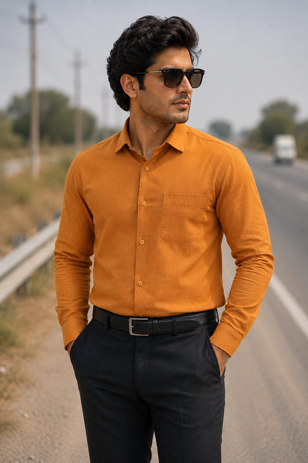 Men's Light Brown Solid Full Sleeve Cotton Shirt