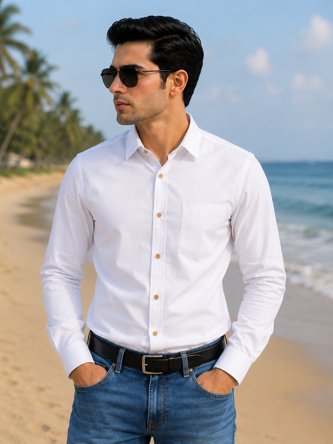 Premium Satin Finish Full Sleeve White Shirt for Men