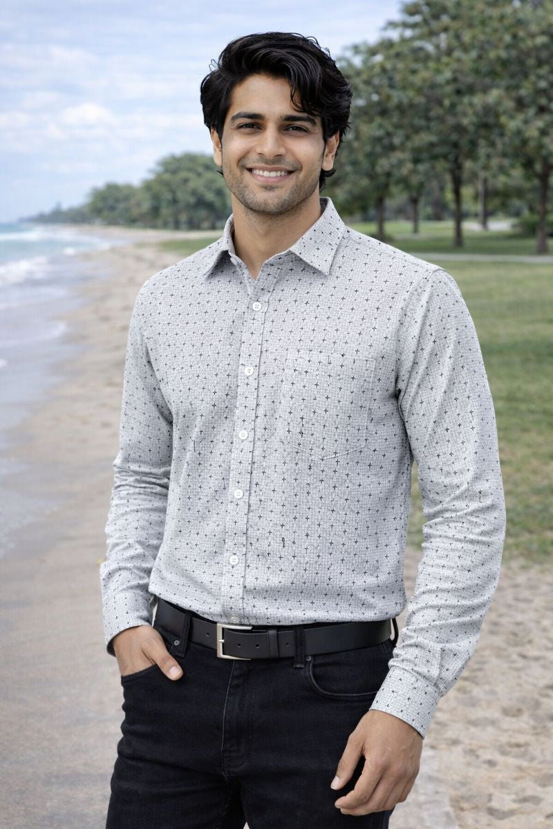 Men’s Ash Full Sleeve Printed Shirt with Pocket