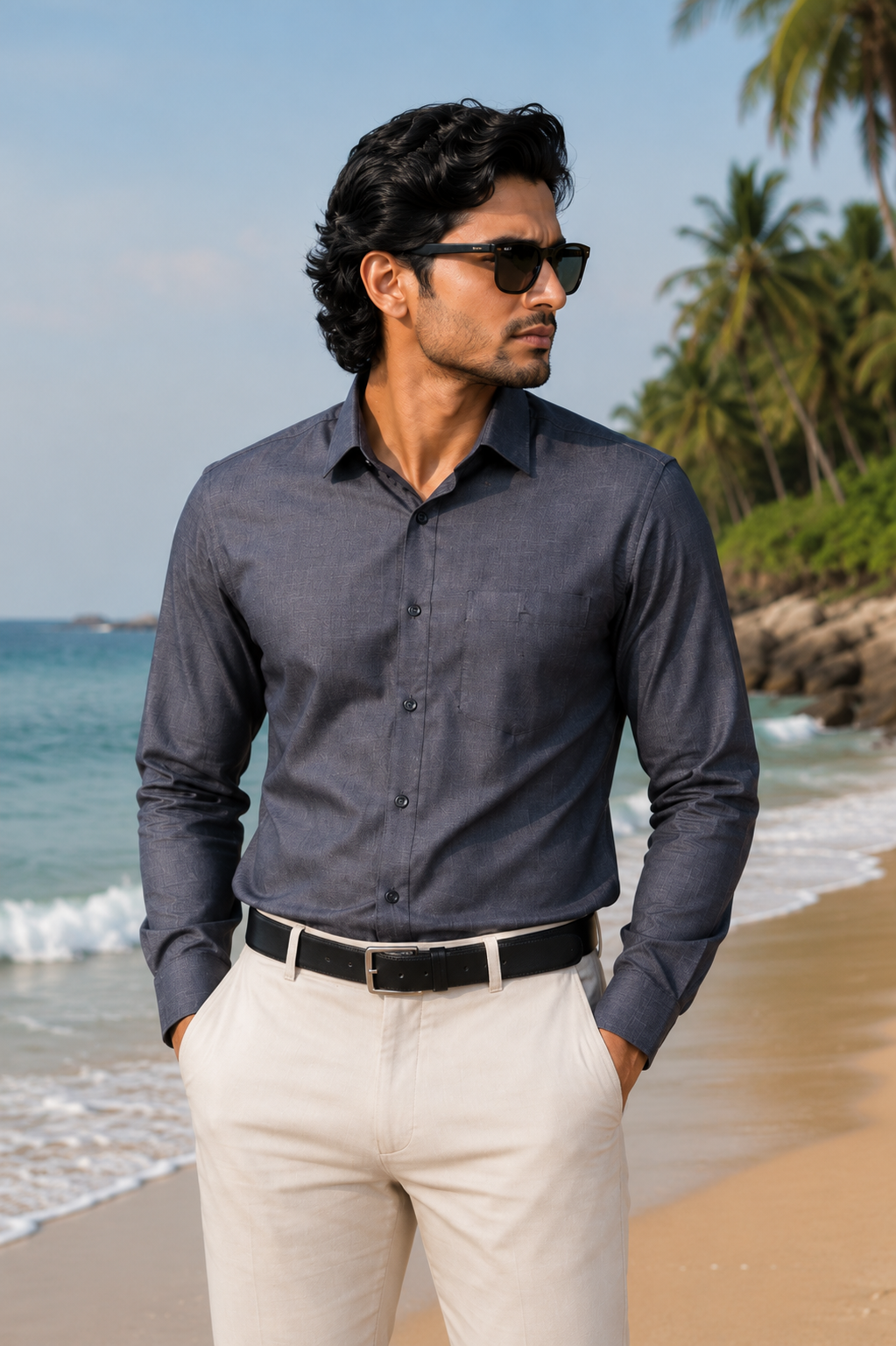 Men's Dark Grey Solid Full Sleeve Cotton Shirt