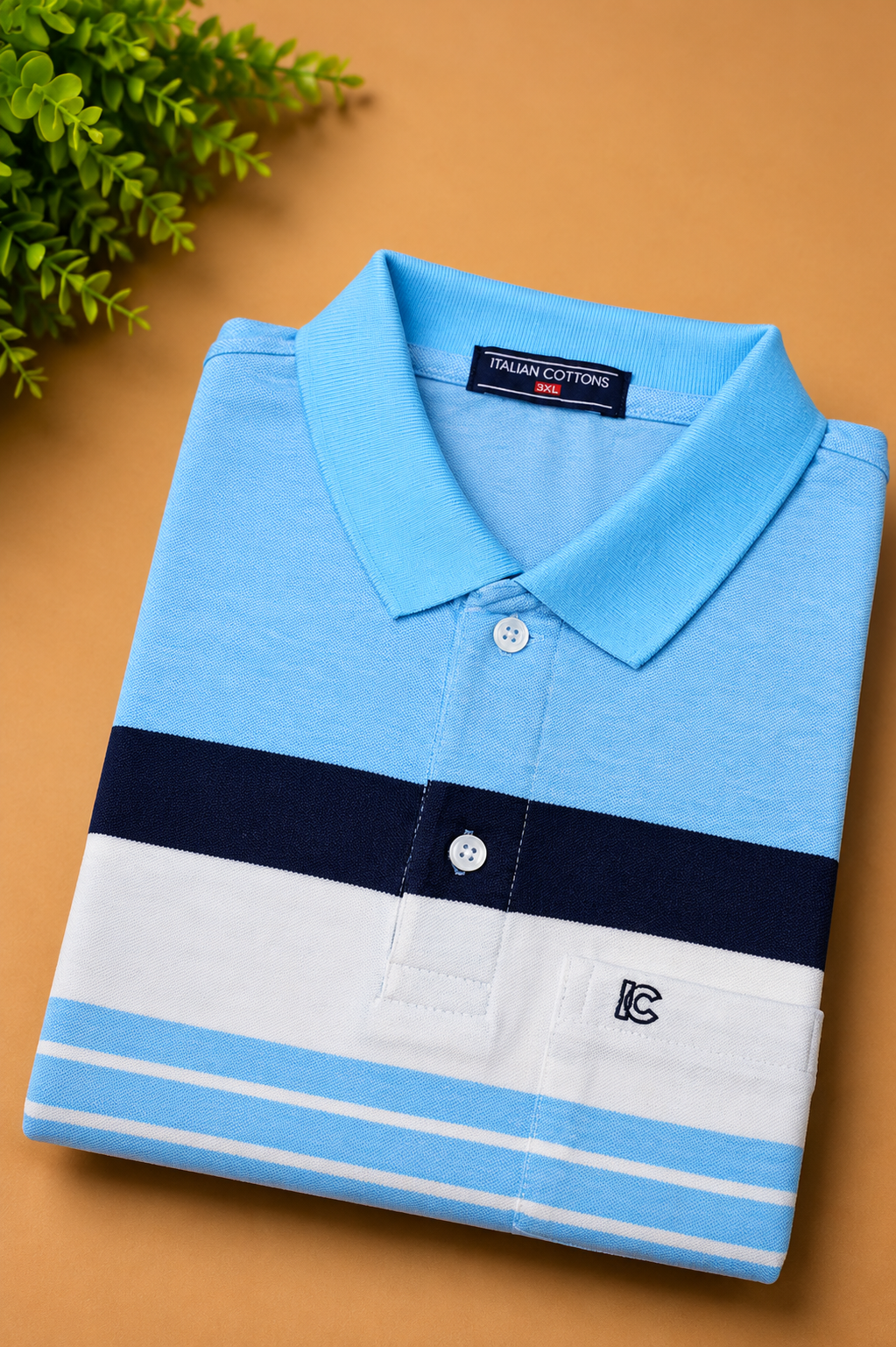 Men's Blue & White Black Striped Polo T-Shirt with Chest Pocket