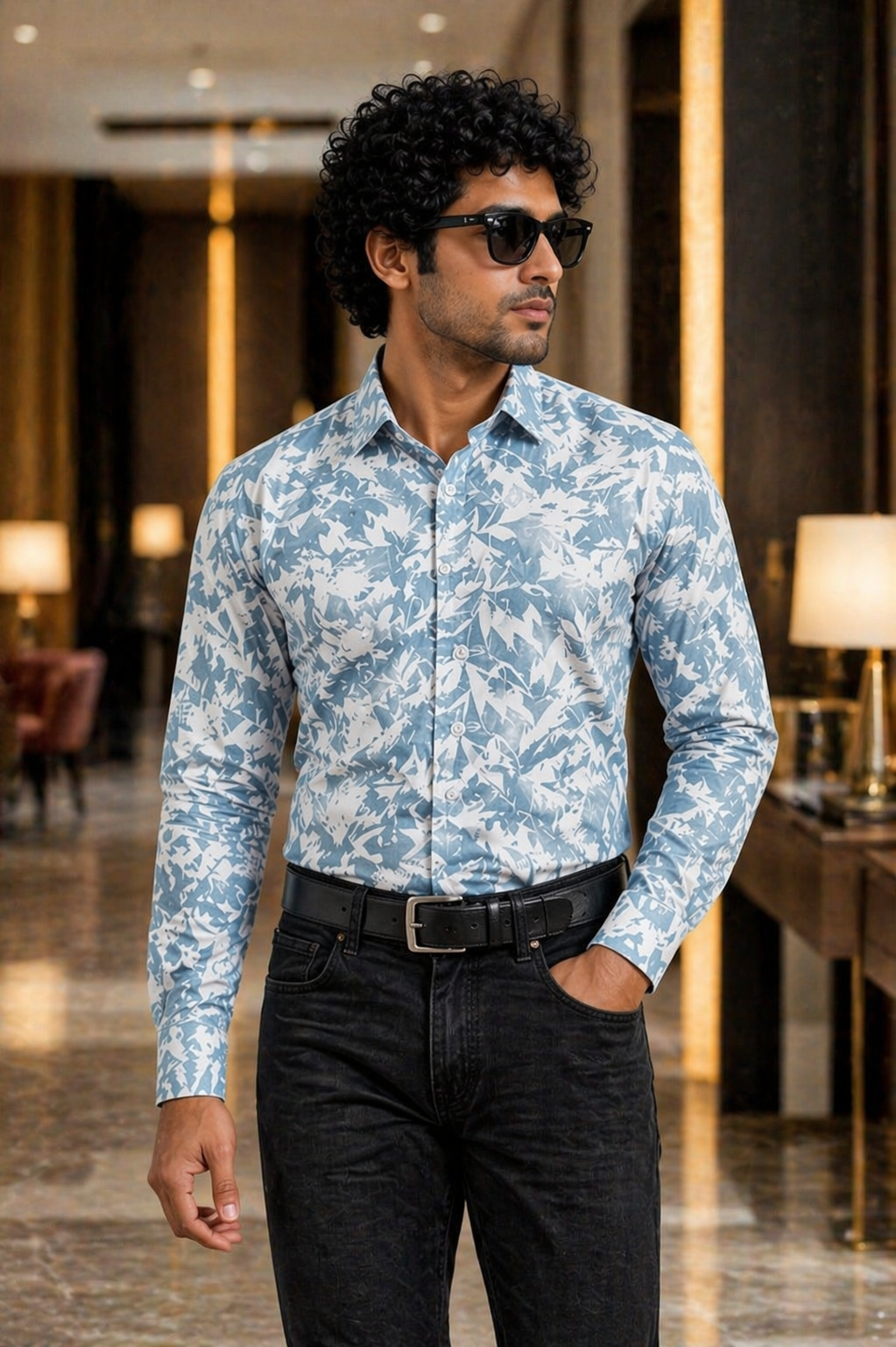 Men’s Premium White & Green Full Sleeve Printed Shirt