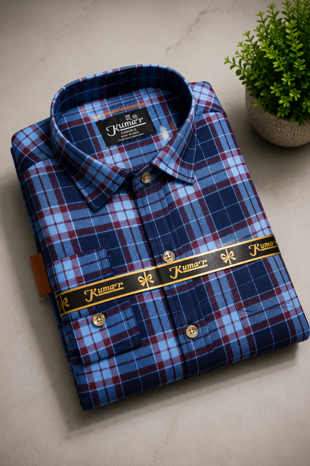 Men's Blue Checked Full Sleeve Casual Cotton Shirt