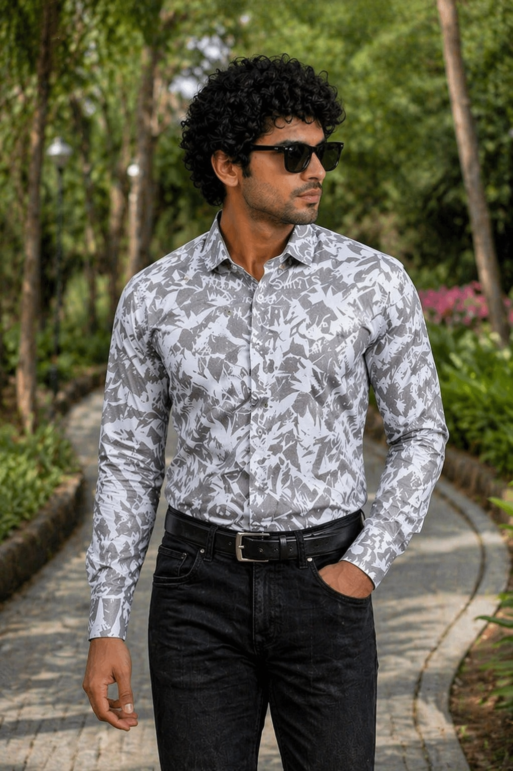 Men’s Premium White & Grey Full Sleeve Printed Shirt