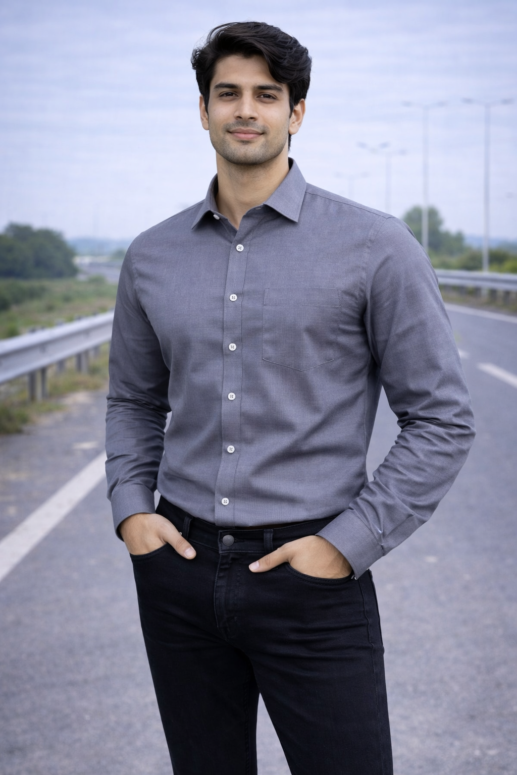 Men Ash Full Sleeve Shirt