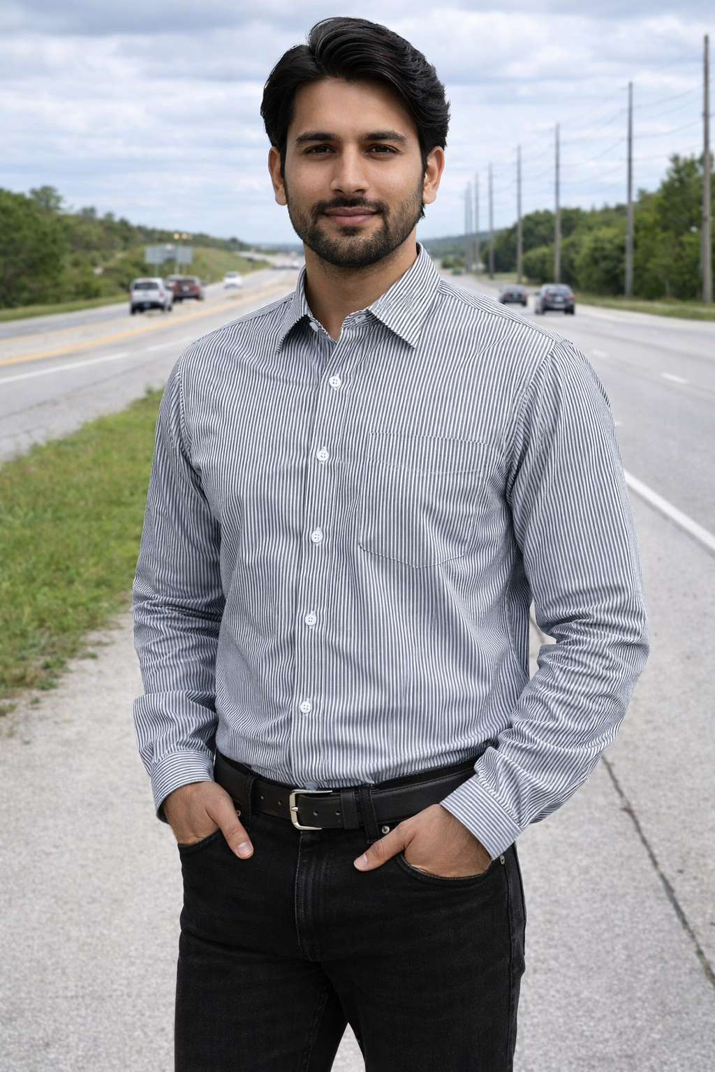 Men’s Black & White Striped Full Sleeve Cotton Shirt