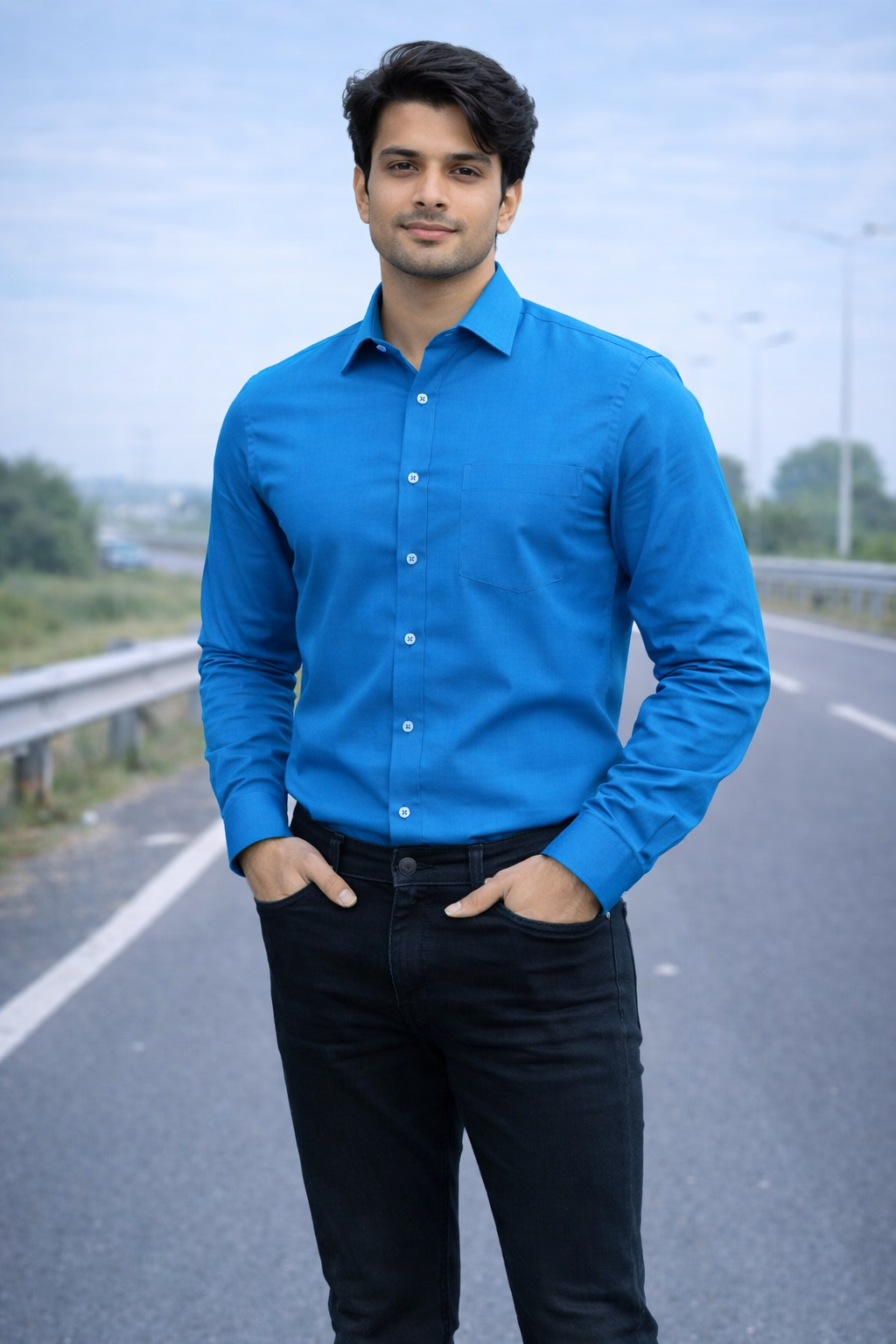 Men Blue Full Sleeve Shirt