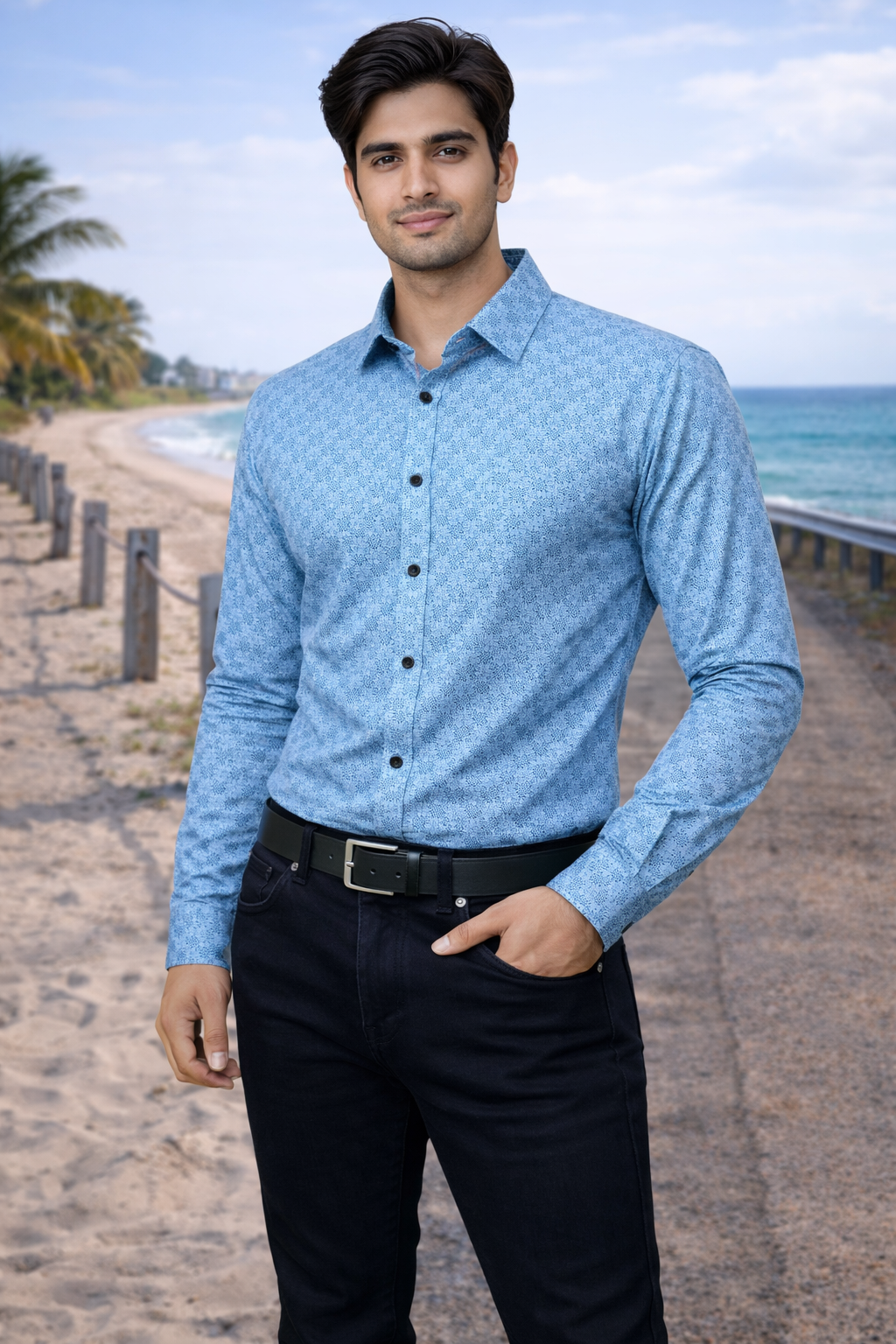 Men Blue Printed Full Sleeve Shirt