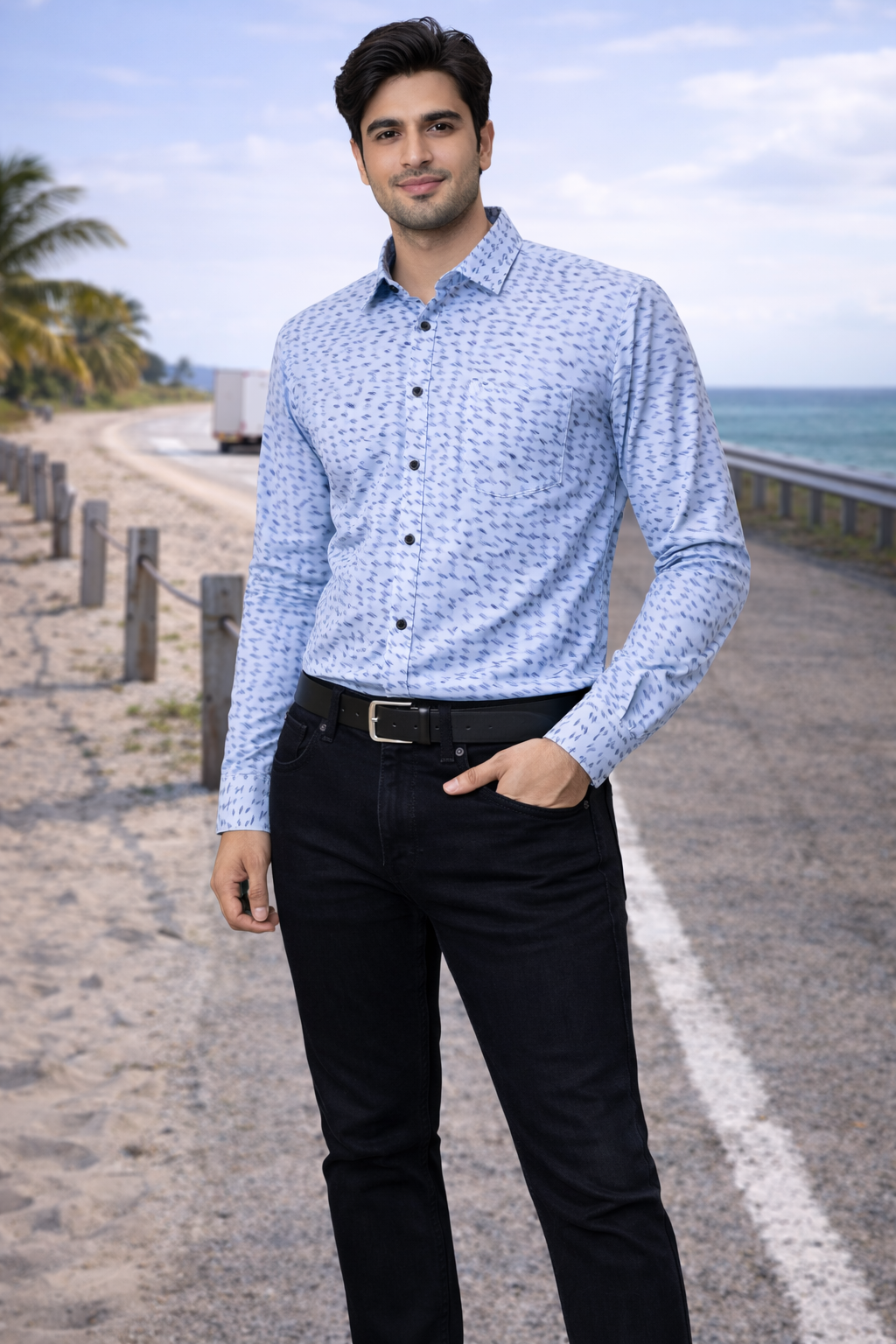 Men Blue & Black Printed Full Sleeve Shirt