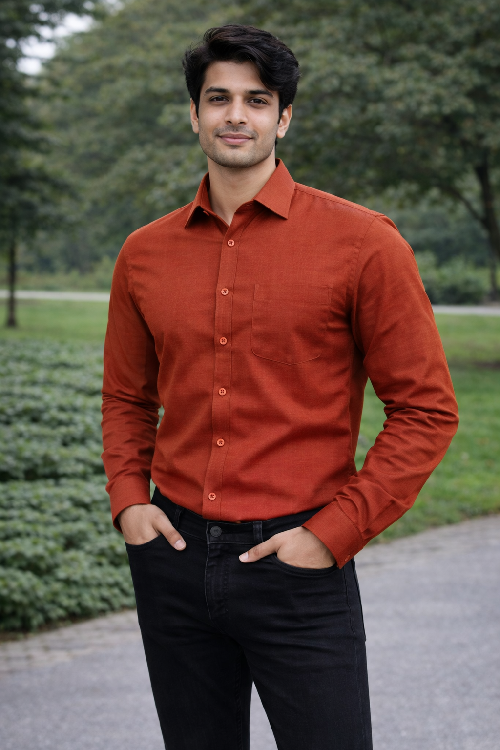 Men Light Red Full Sleeve Shirt