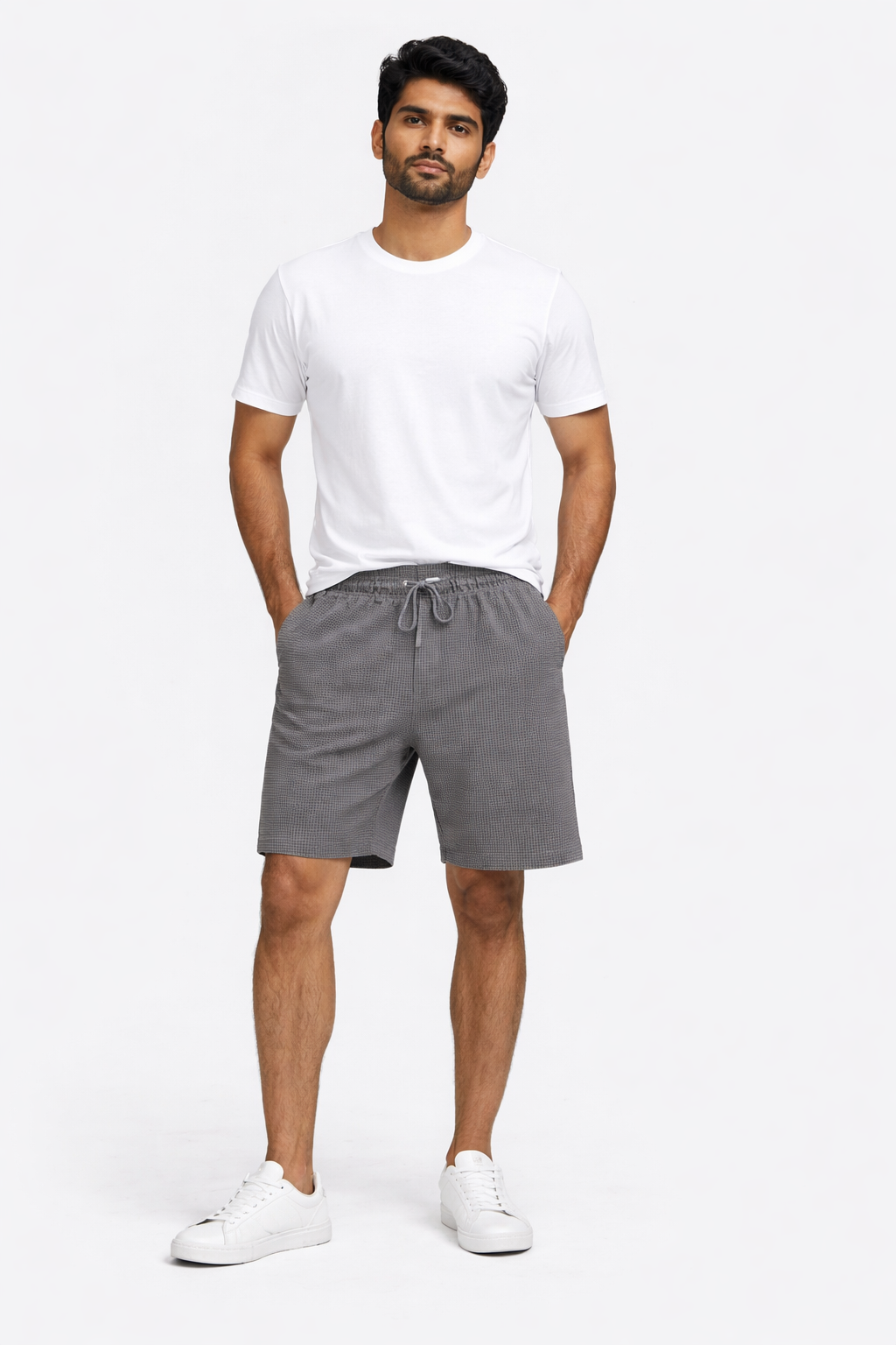 Men’s Brown Textured Casual Shorts – Elastic Waist Drawstring | Summer Comfort Fit Shorts