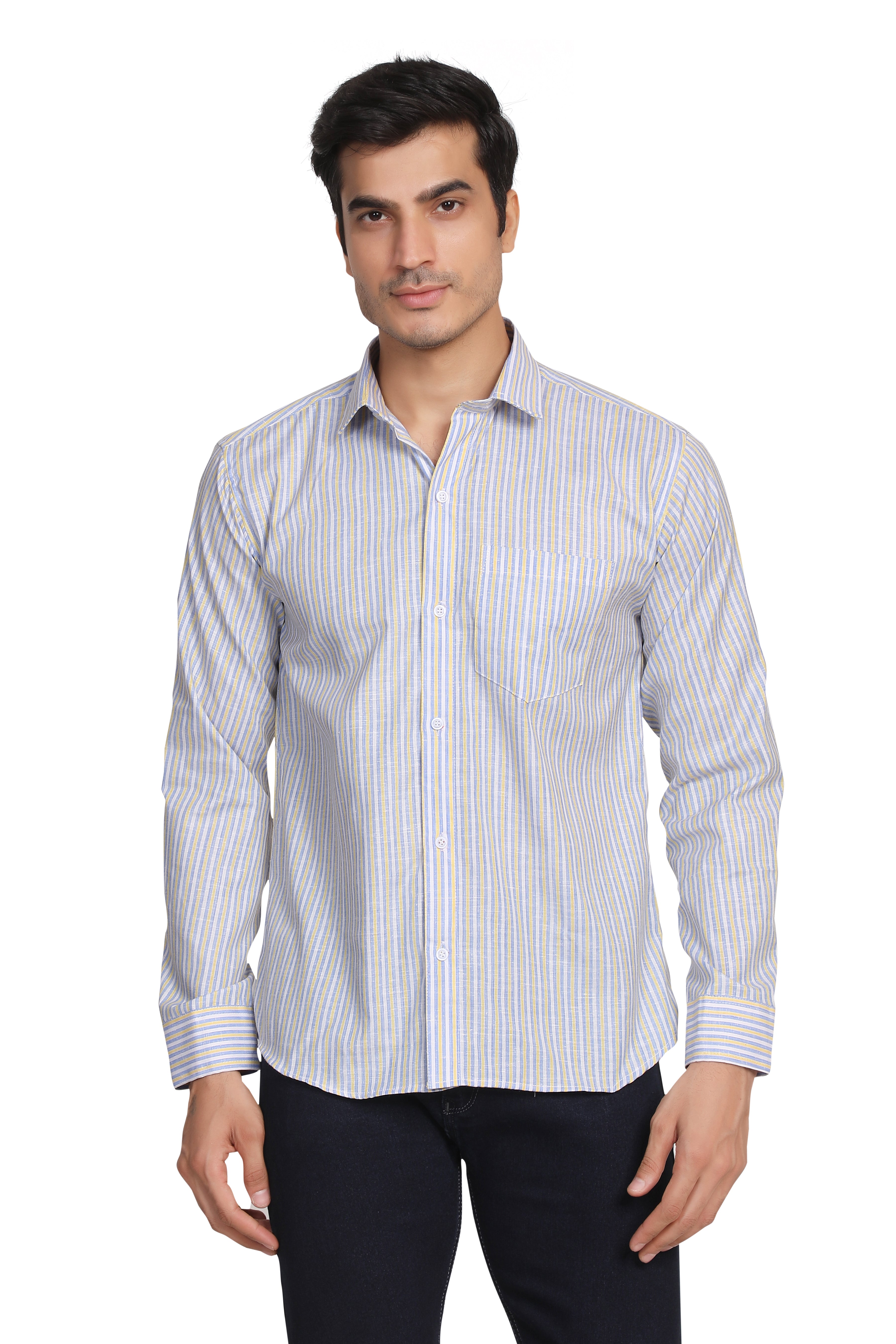 Men’s Blue & Yellow Striped Full Sleeve Shirt