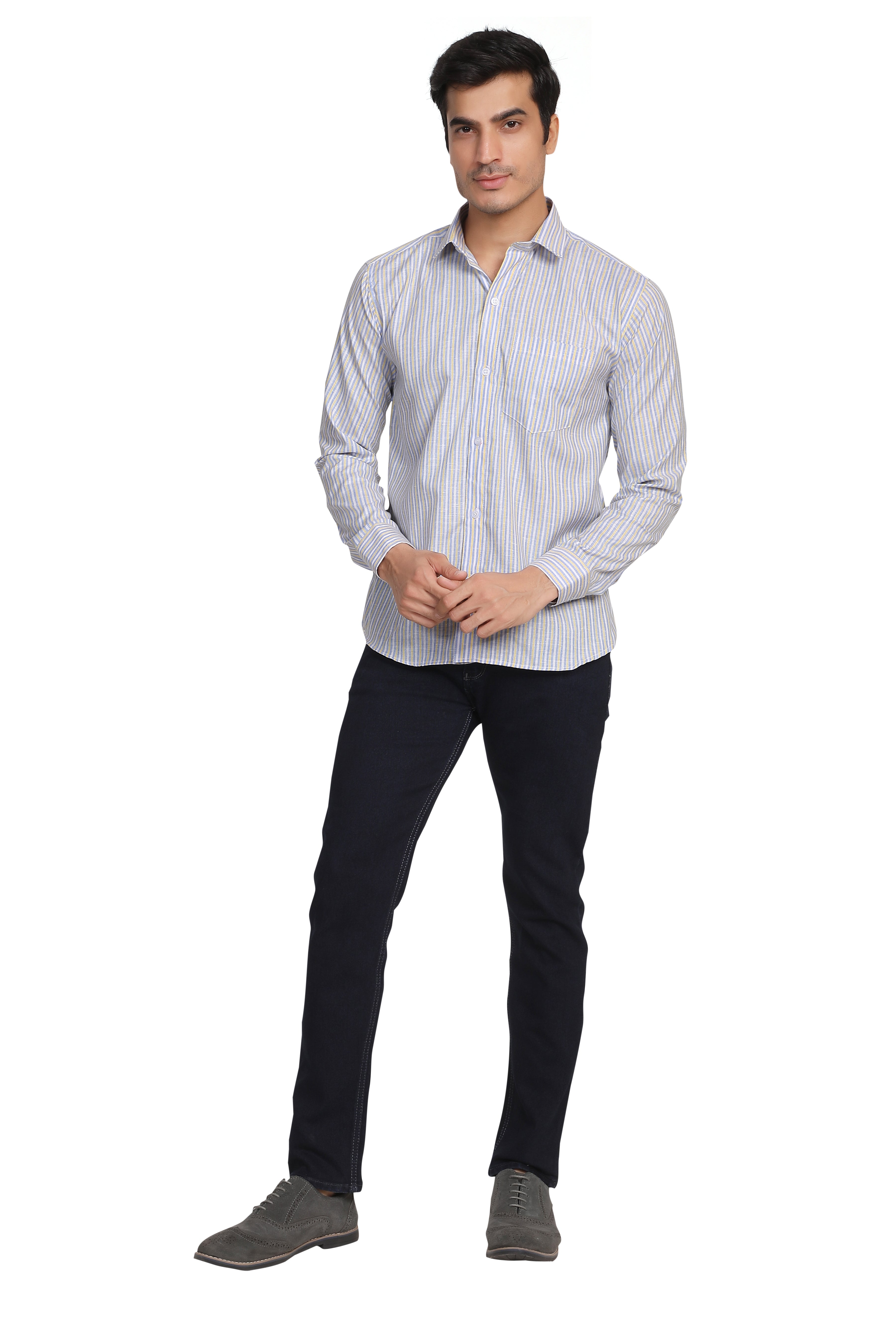 Men’s Blue & Yellow Striped Full Sleeve Shirt